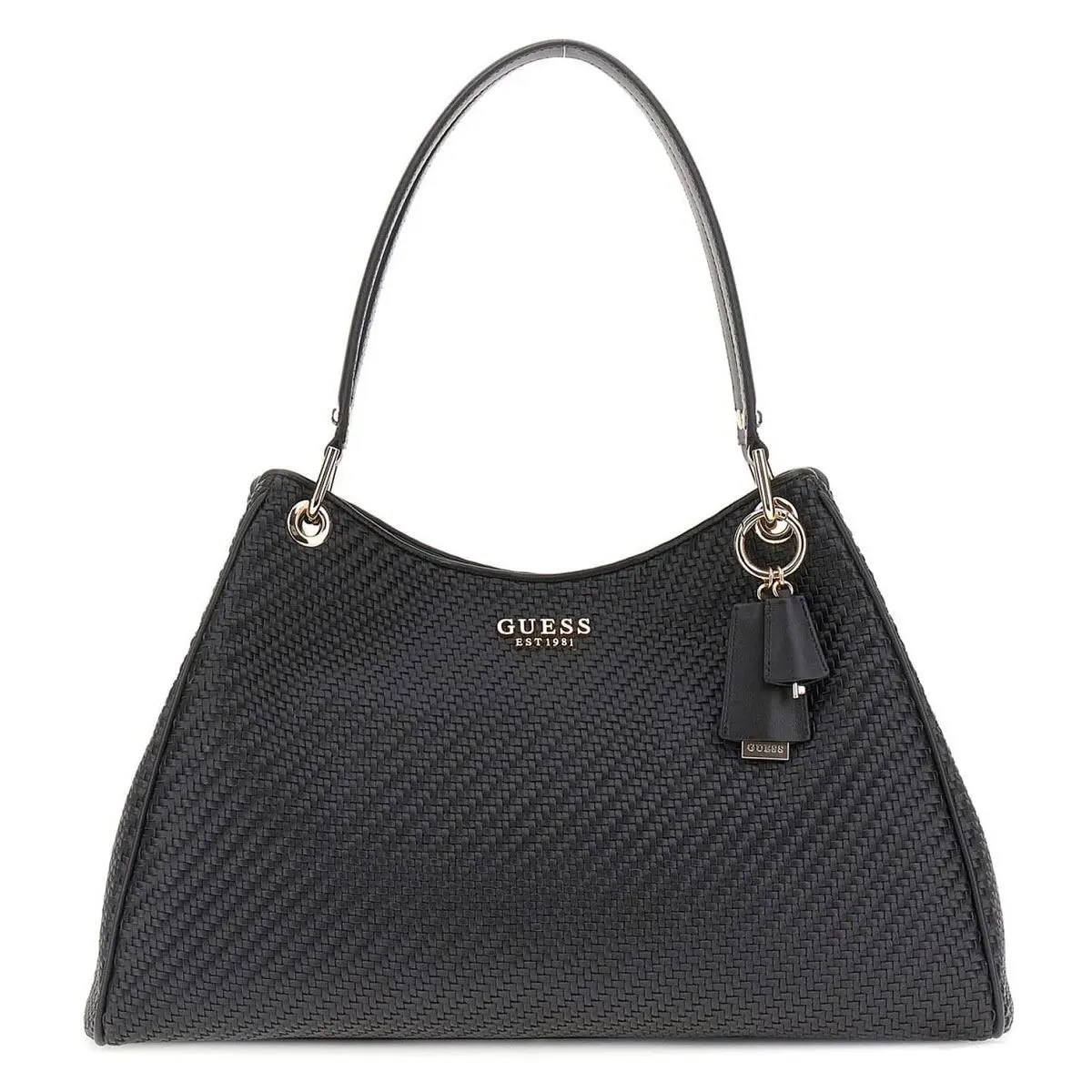 Guess Mirema Woven Shopper Twin Handle Shoulder Womens Bag In Black