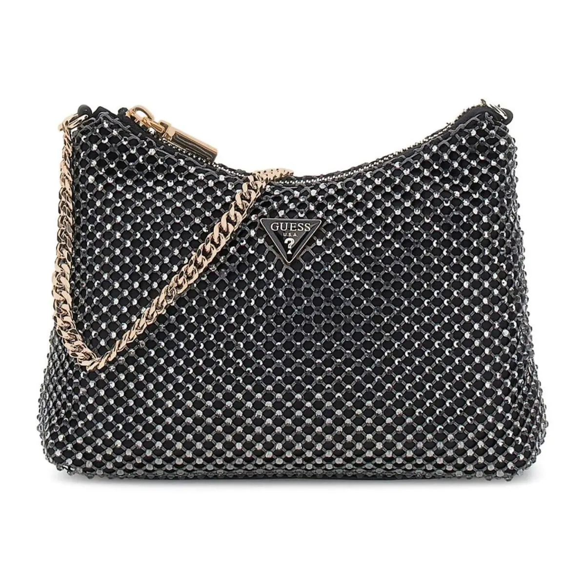 Zalina Mesh Mini Crossbody with Chain Womens Bag In Black Silver by Guess