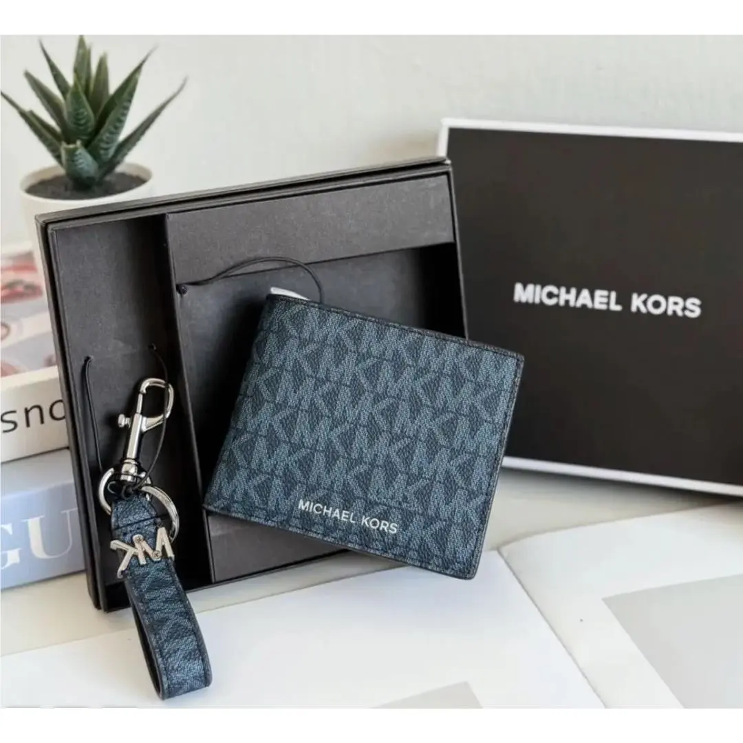 Michael Kors Blue Logo Wallet Keychain Set