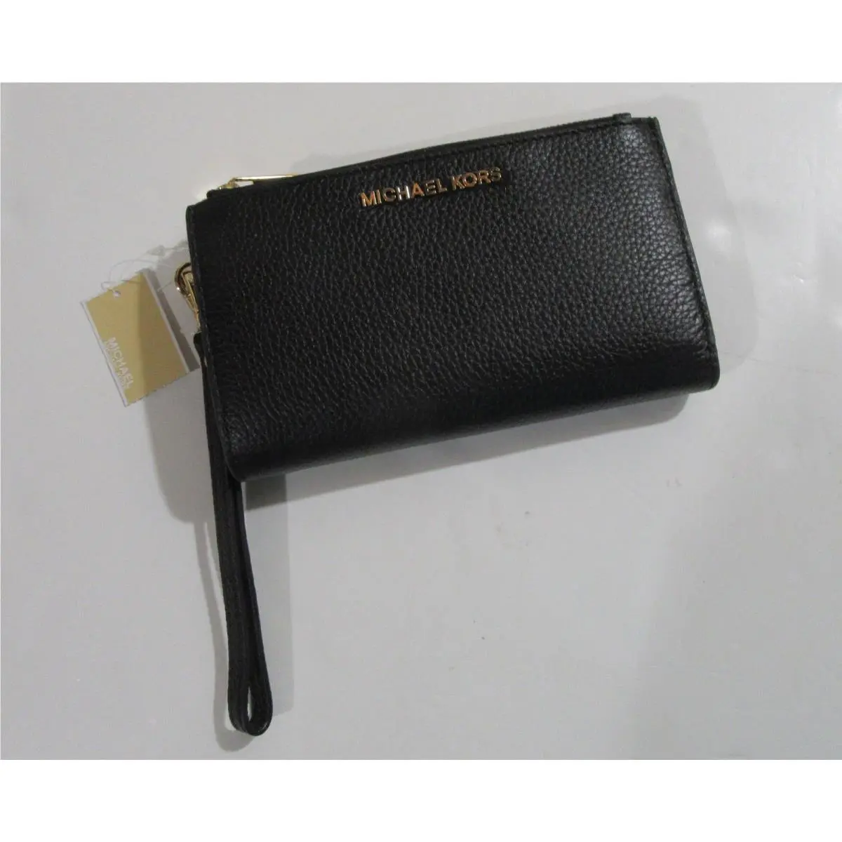Michael Kors Jet Set Travel Double Zip Pebbled Leather Wristlet Wallet Black