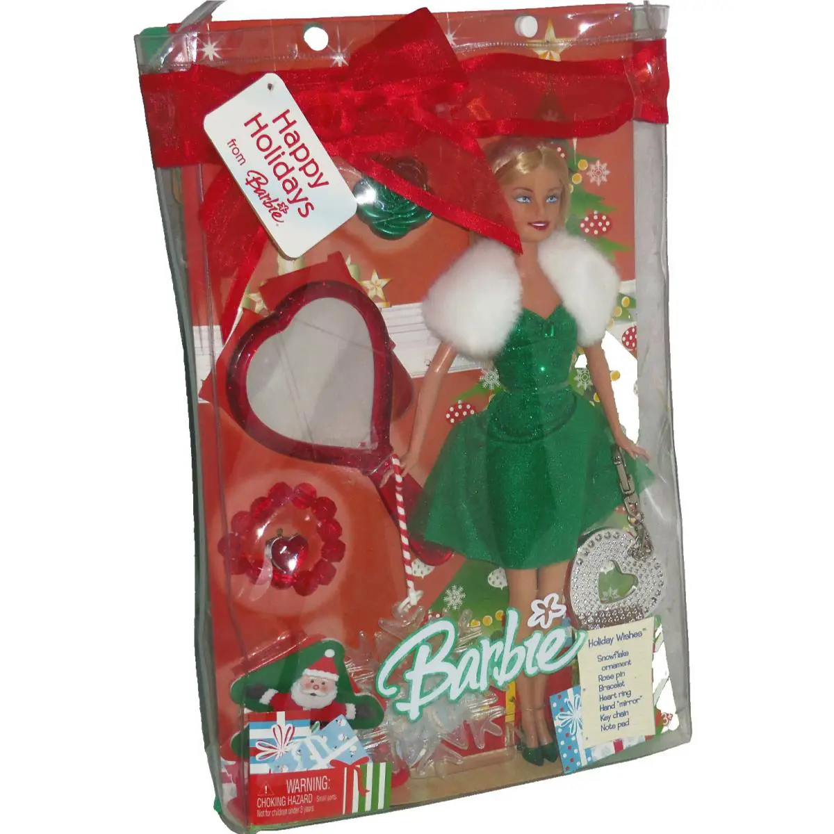 Barbie Holiday Wishes Doll Gift Set 2005 Key Chain Ornament Ring Bracelet Mirror