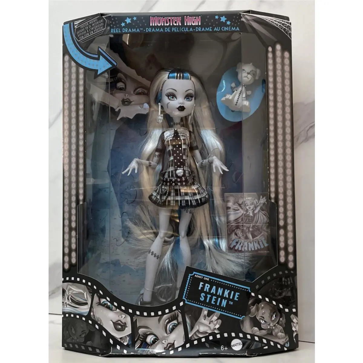 2025 Monster High Frankie Stein Reel Drama Fashion Doll - Doll Hair: White, Doll Eye: Blue