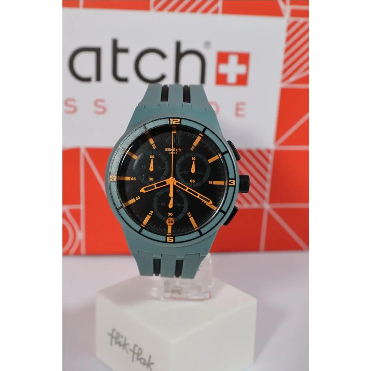 Swiss Swatch XX Speed SUSG401 Soft Plastic Green Orange Chronograph 42MM