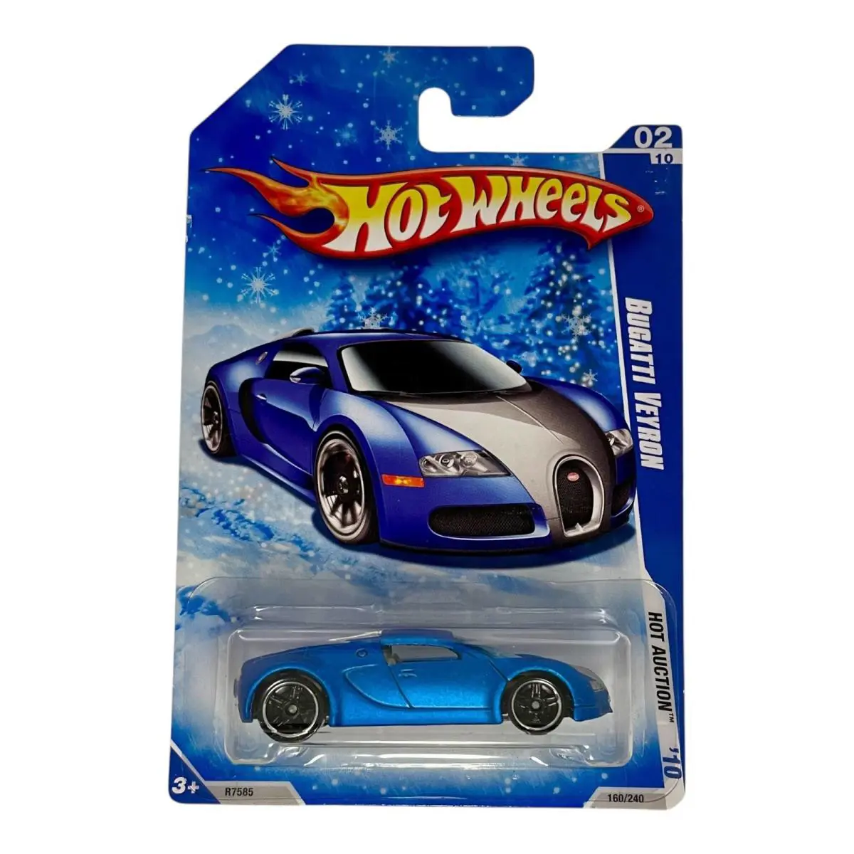 Hot Wheels Bugatti Veyron Satin Blue 2010 Hot Auction Snowflake Card 160/240