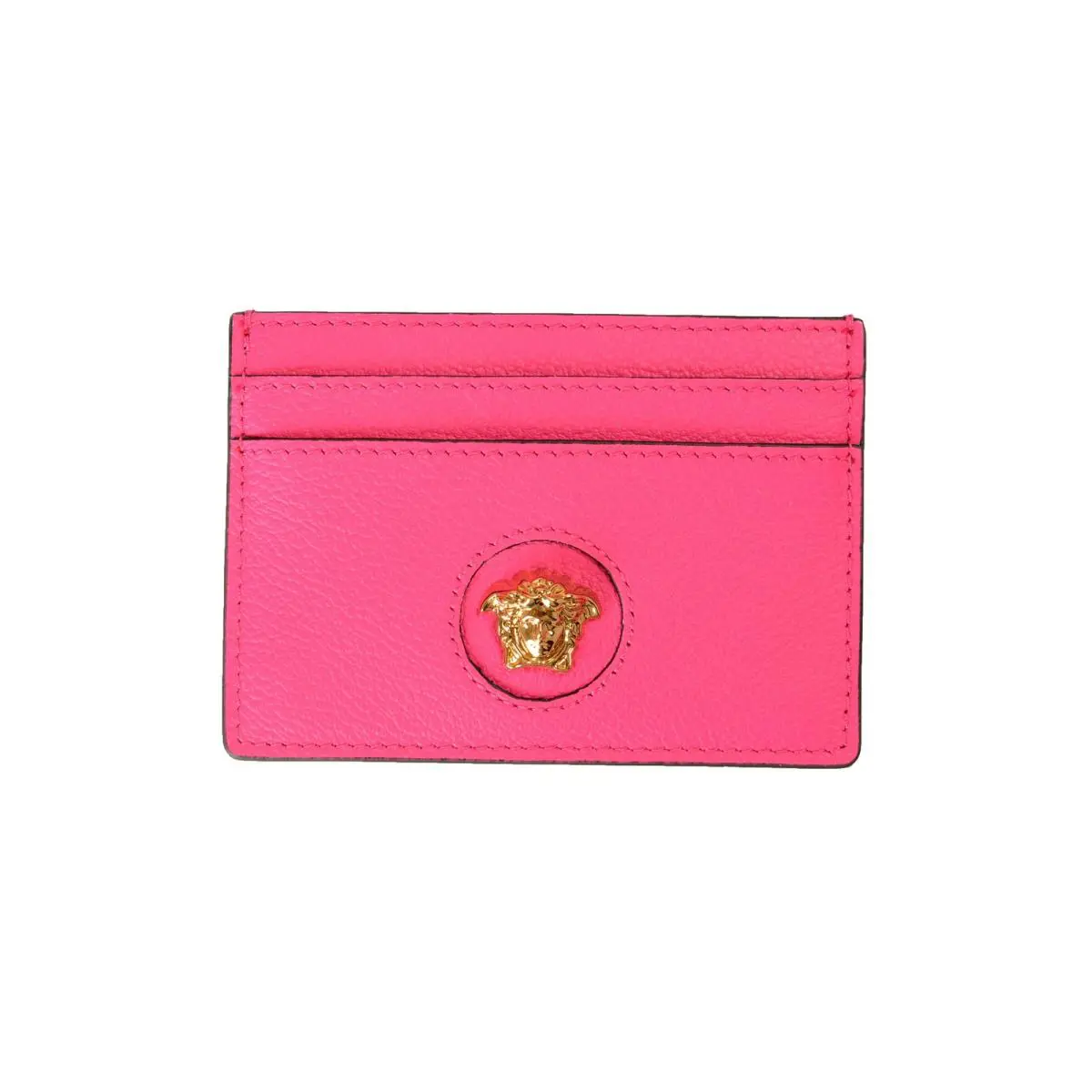 Versace Fuxia Textured Leather Gold Medusa Card Case Holder