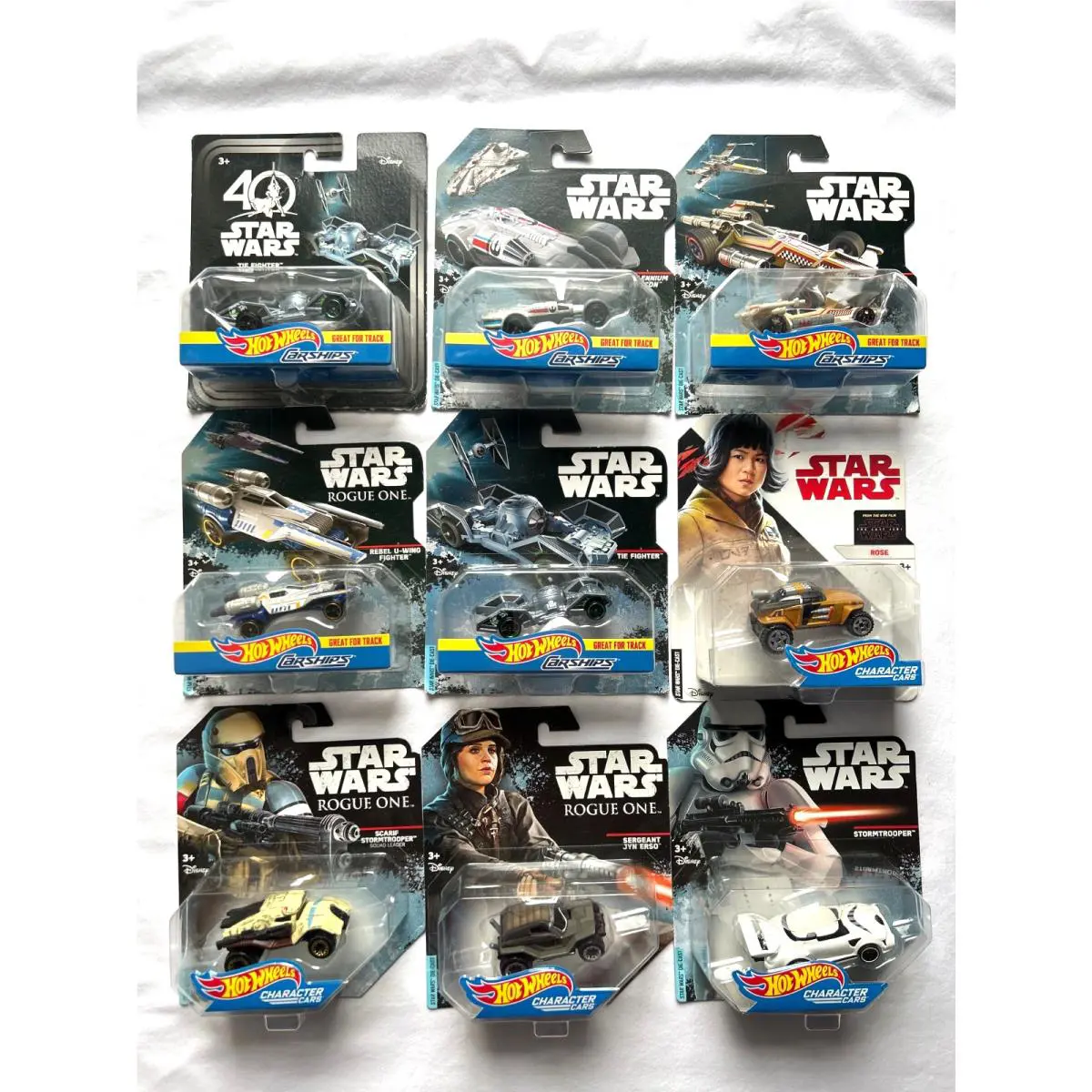 Star Wars Hot Wheels Set Of 9 Diecast 5 Carships 4 Character Cars
