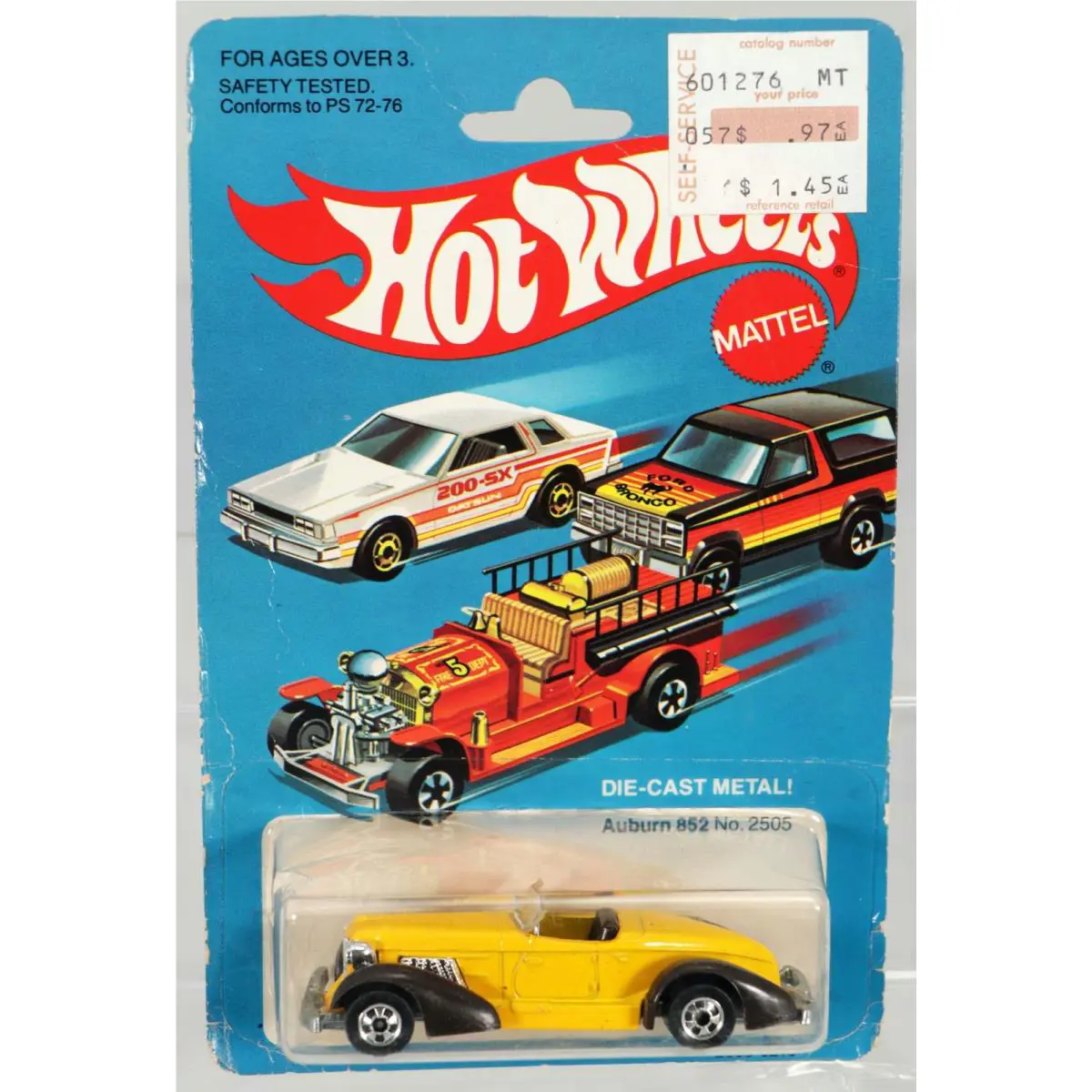 Vintage Hot Wheels Auburn 852 - 2505 Never Removed From Package 1981 Yellow 1:64
