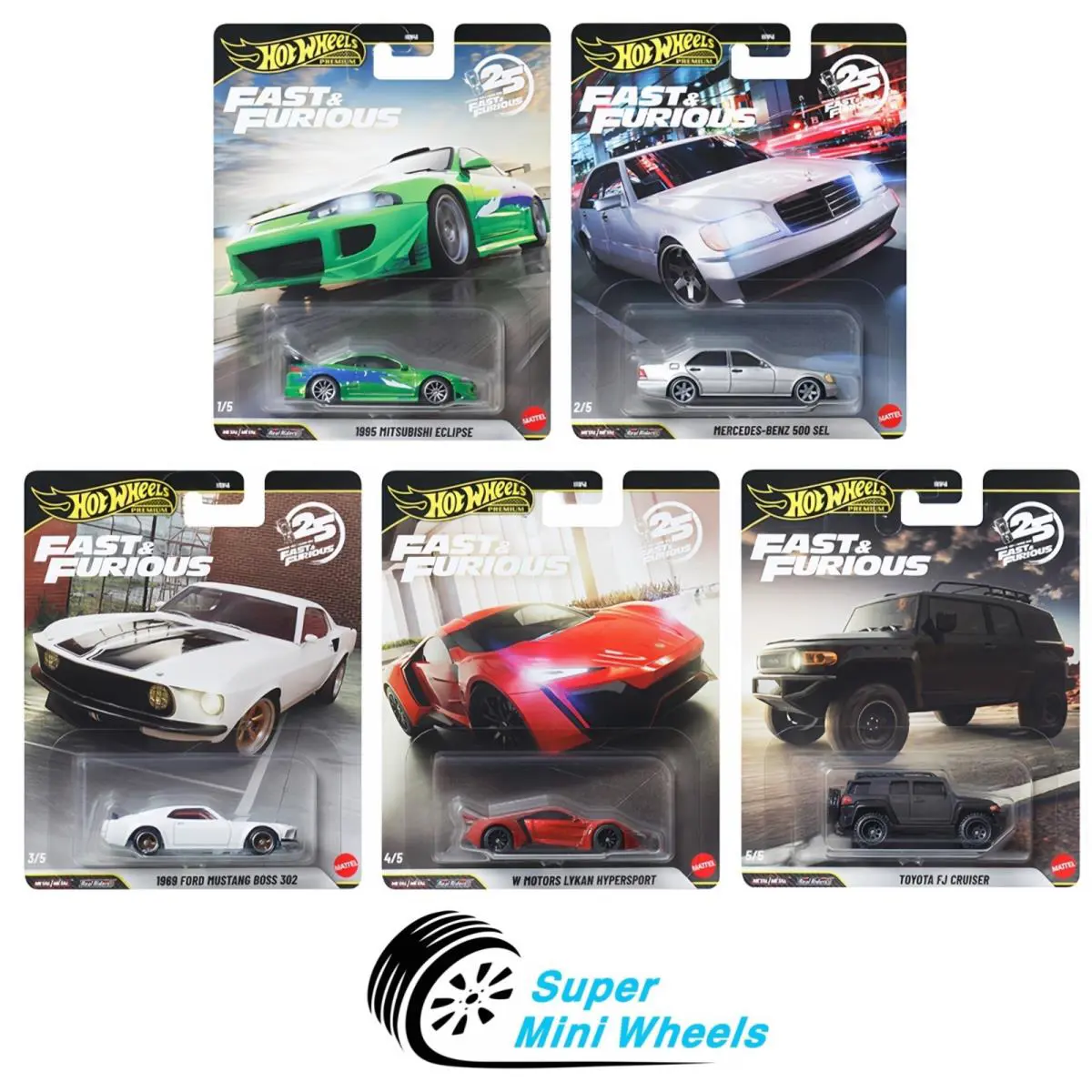 Hot Wheels 2025 Fast Furious N Case Set of 5 Cars - Include Chase Car