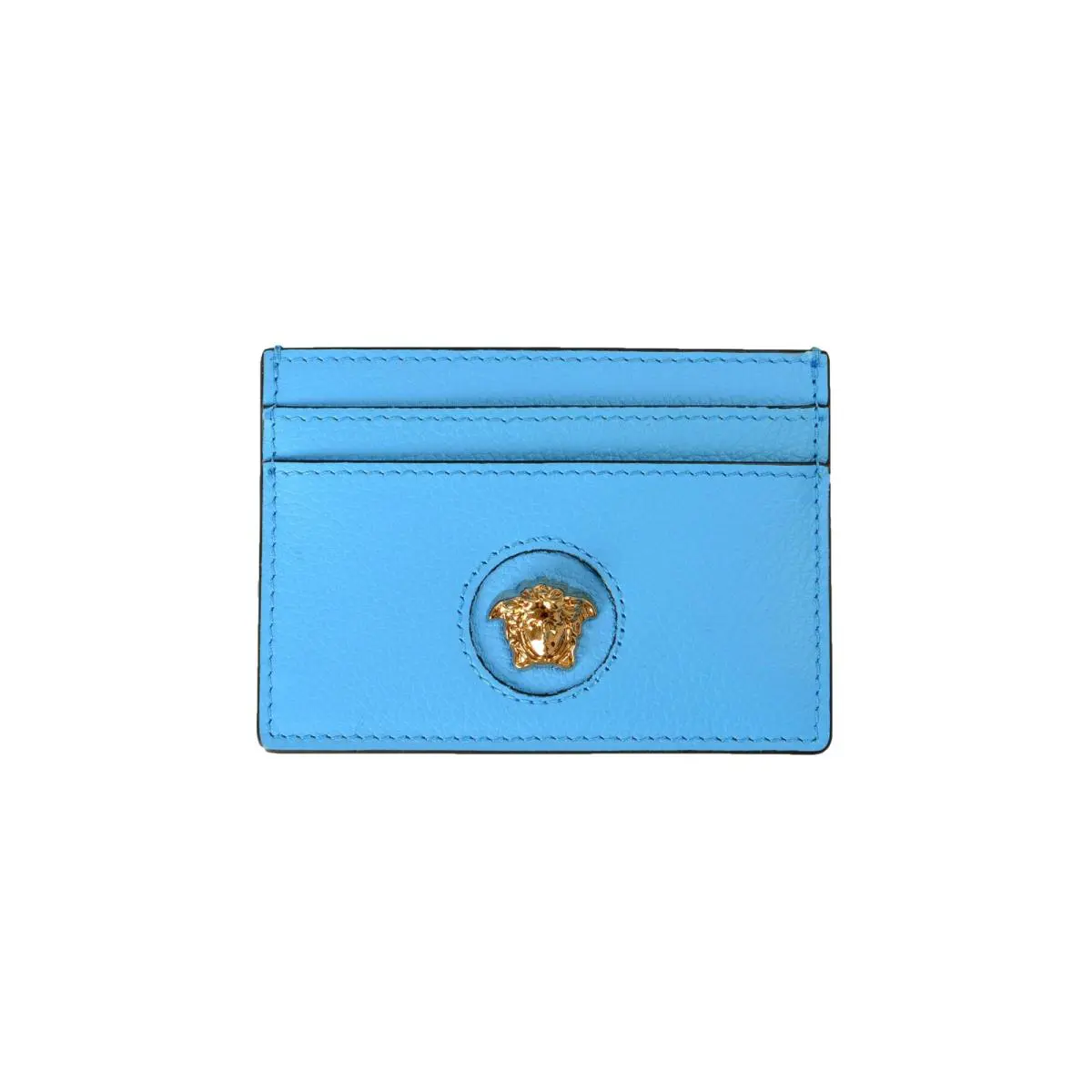 Versace Blue Leather Gold Medusa Card Case Holder