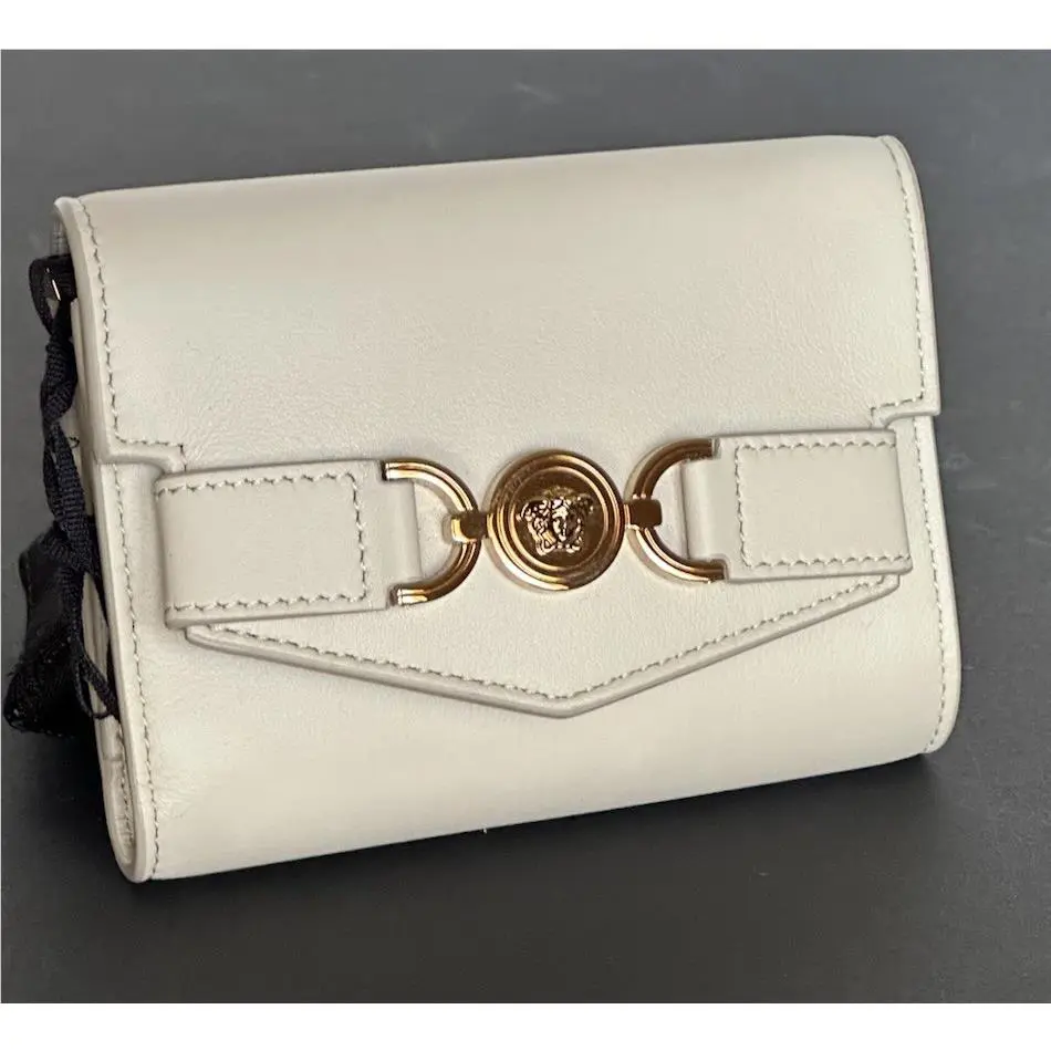 Versace Medusa Head Sand Calf Leather Small Card Wallet 1014689 Italy