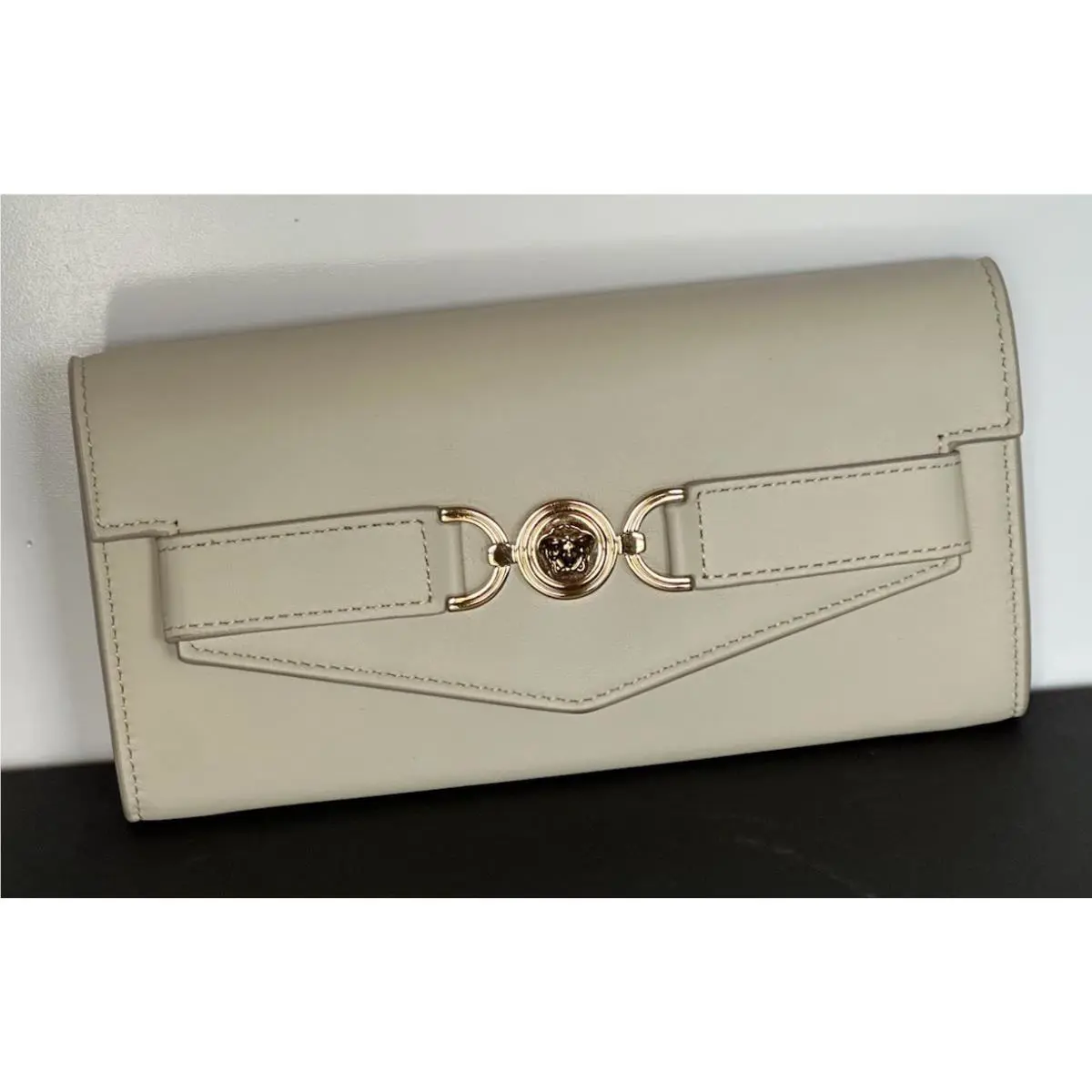 Versace Medusa Sand Calf Leather Long Continental Wallet 1014690 Italy
