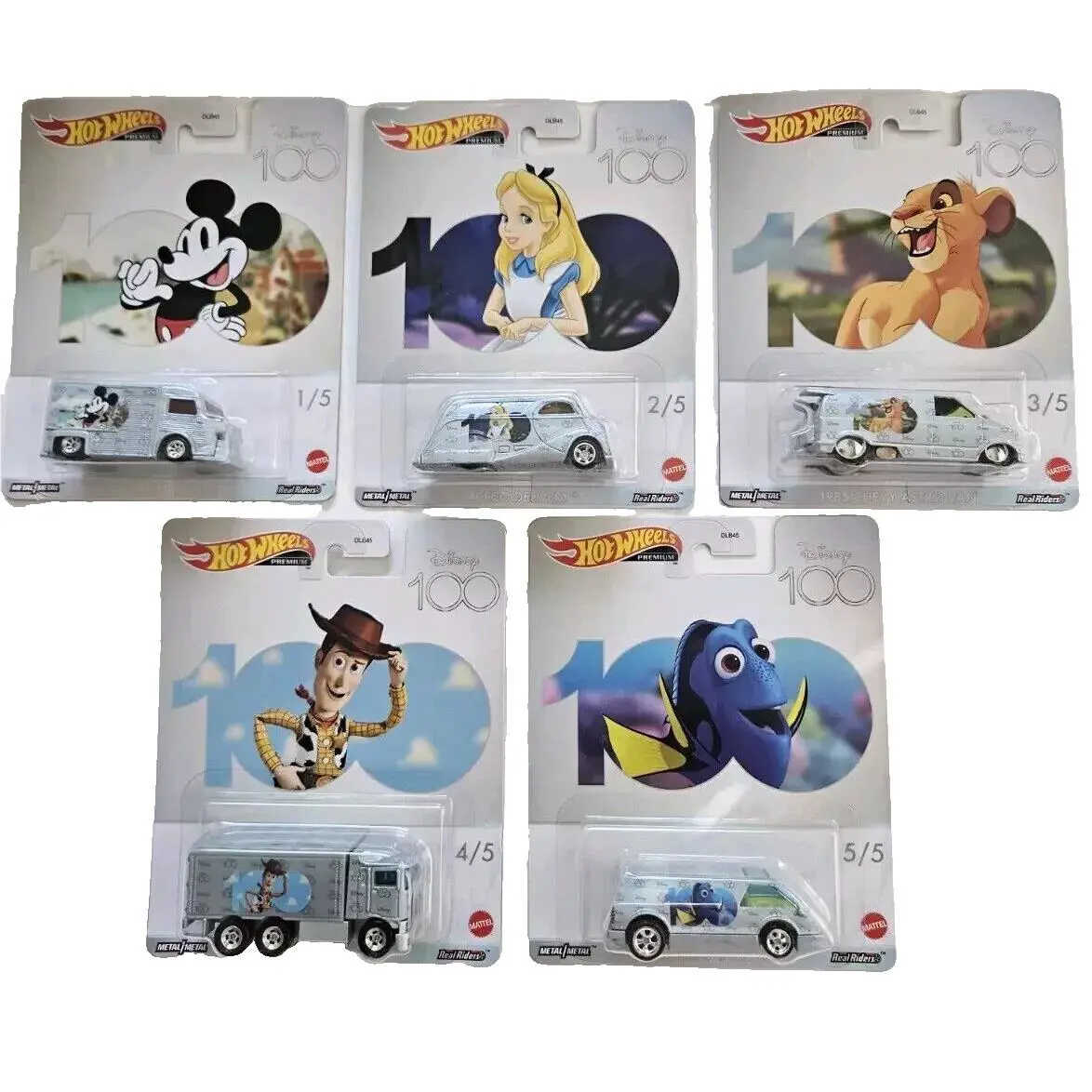 Hot Wheels 2023 Premium Pop Culture Disney 100 Years Set of 5 Cars - Real Riders