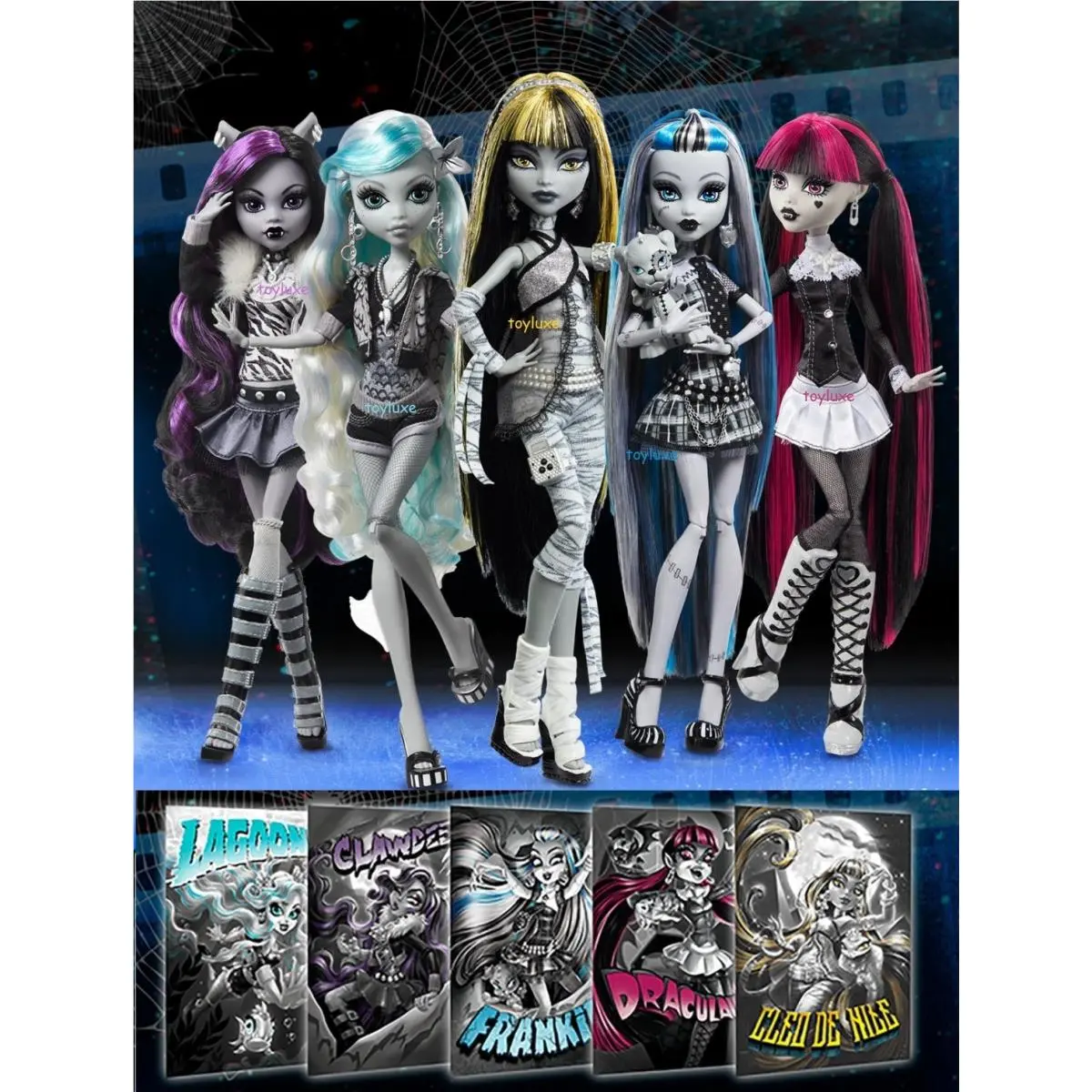 Monster High Reel Drama Collector Dolls Draculaura Cleo Lagoona Clawdeen Frankie 5 Doll Set