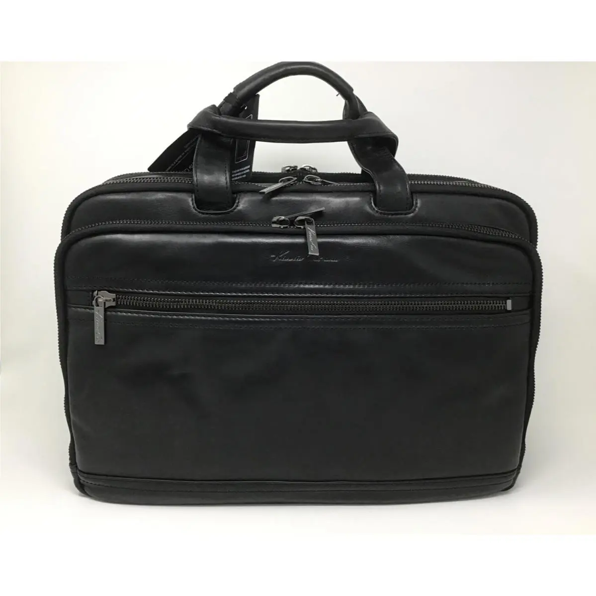 York Colombian Leather Black 17 Laptop Briefcase Messenger Bag by Kenneth Cole