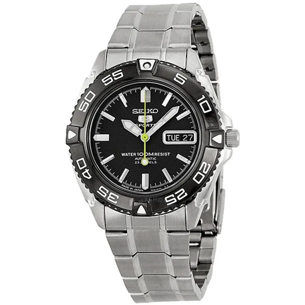 Seiko 5 Black Dial Sports Automatic 100M Japan Made SNZB23J1 Men`s Watch