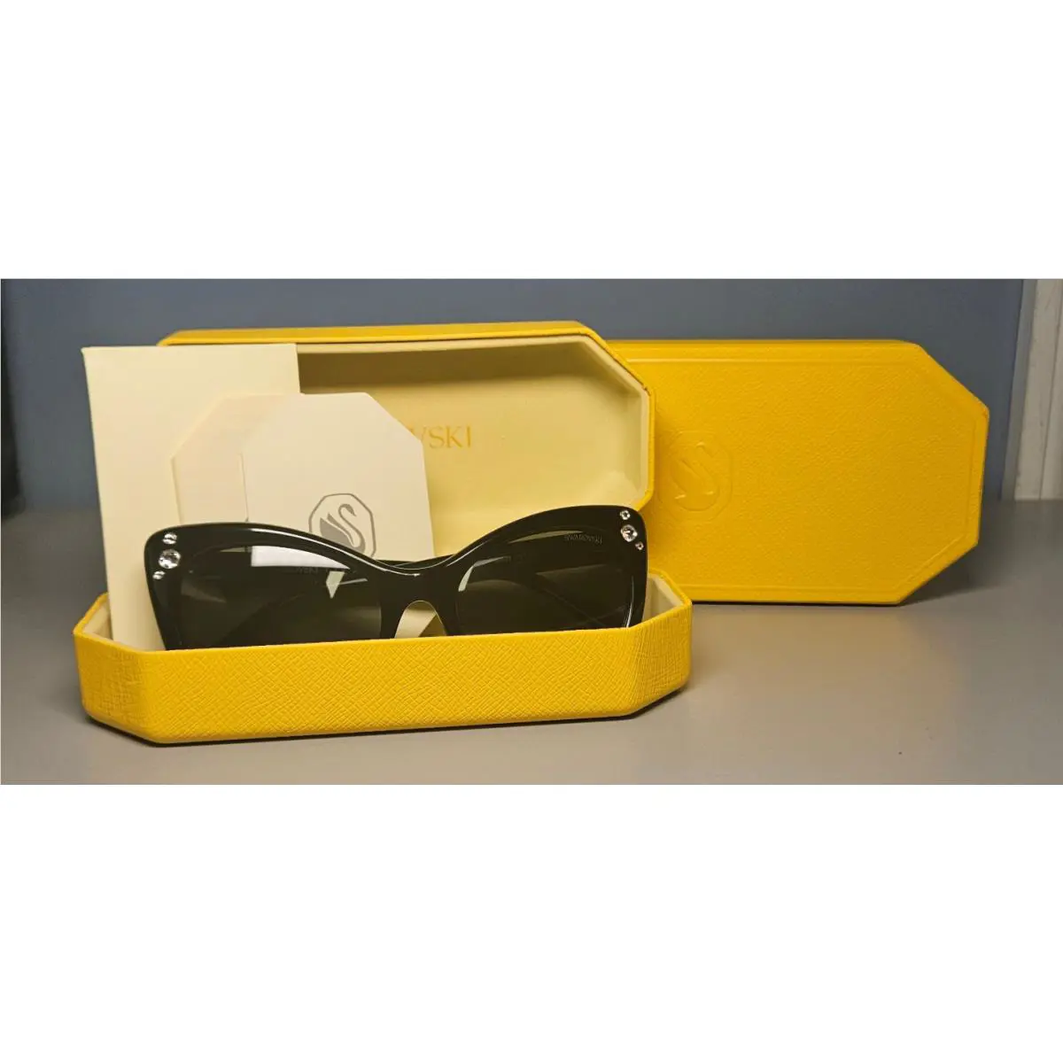 Swarovski Sunglasses SK 6020 Polished Black Clear Swarovski Crystals with Case