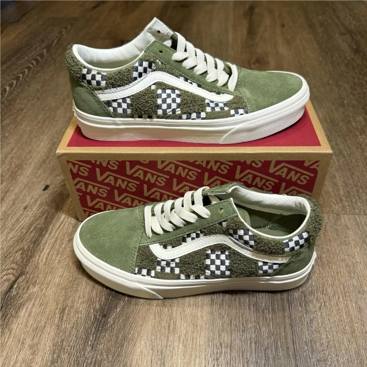 Vans Old Skool Tufted Check Loden Green Shoe Womens 6 Mens 4.5 Patchwork Unisex