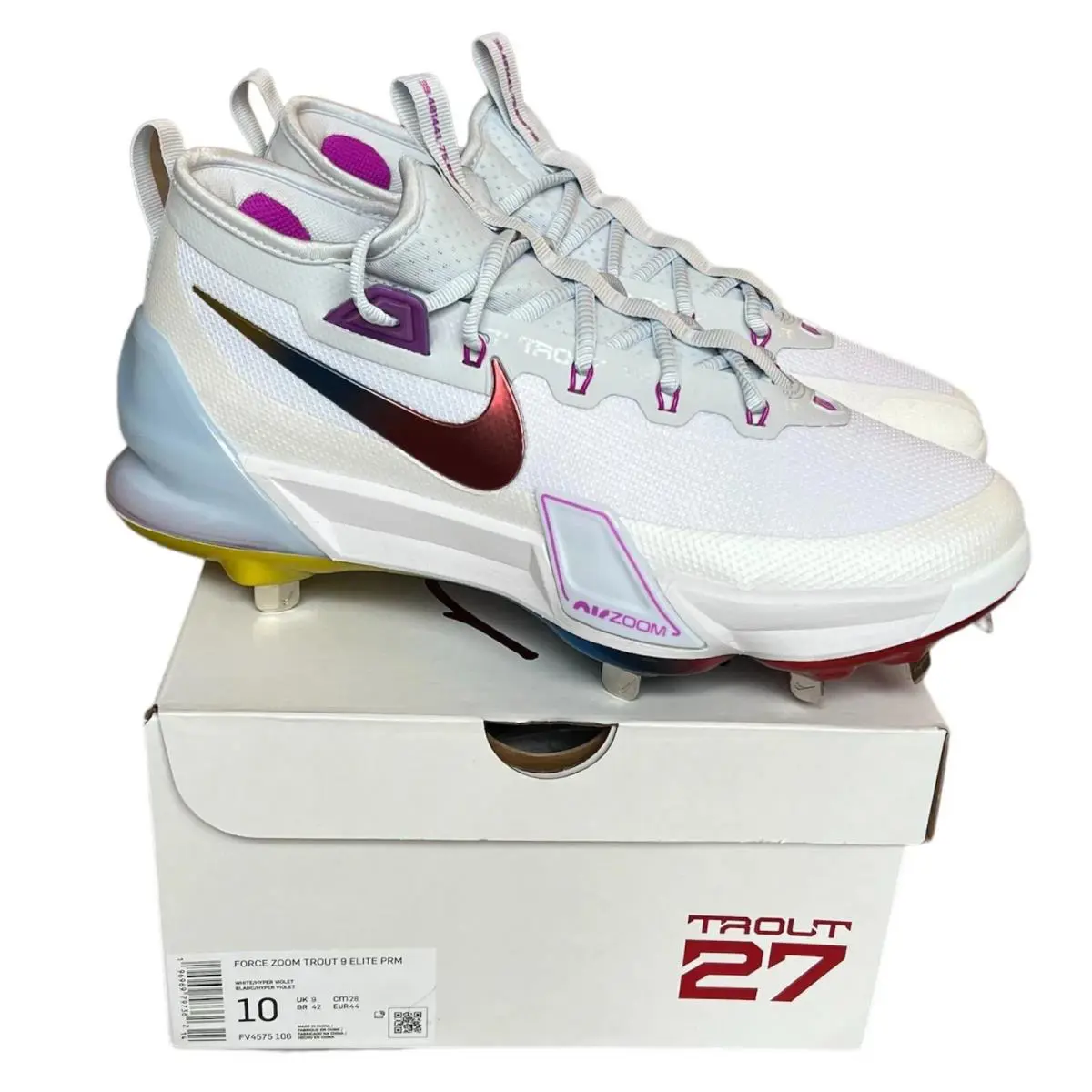 Nike Force Zoom Trout 9 Elite Sizes 7-13 Baseball Cleats White/violet FV4575-106 - White