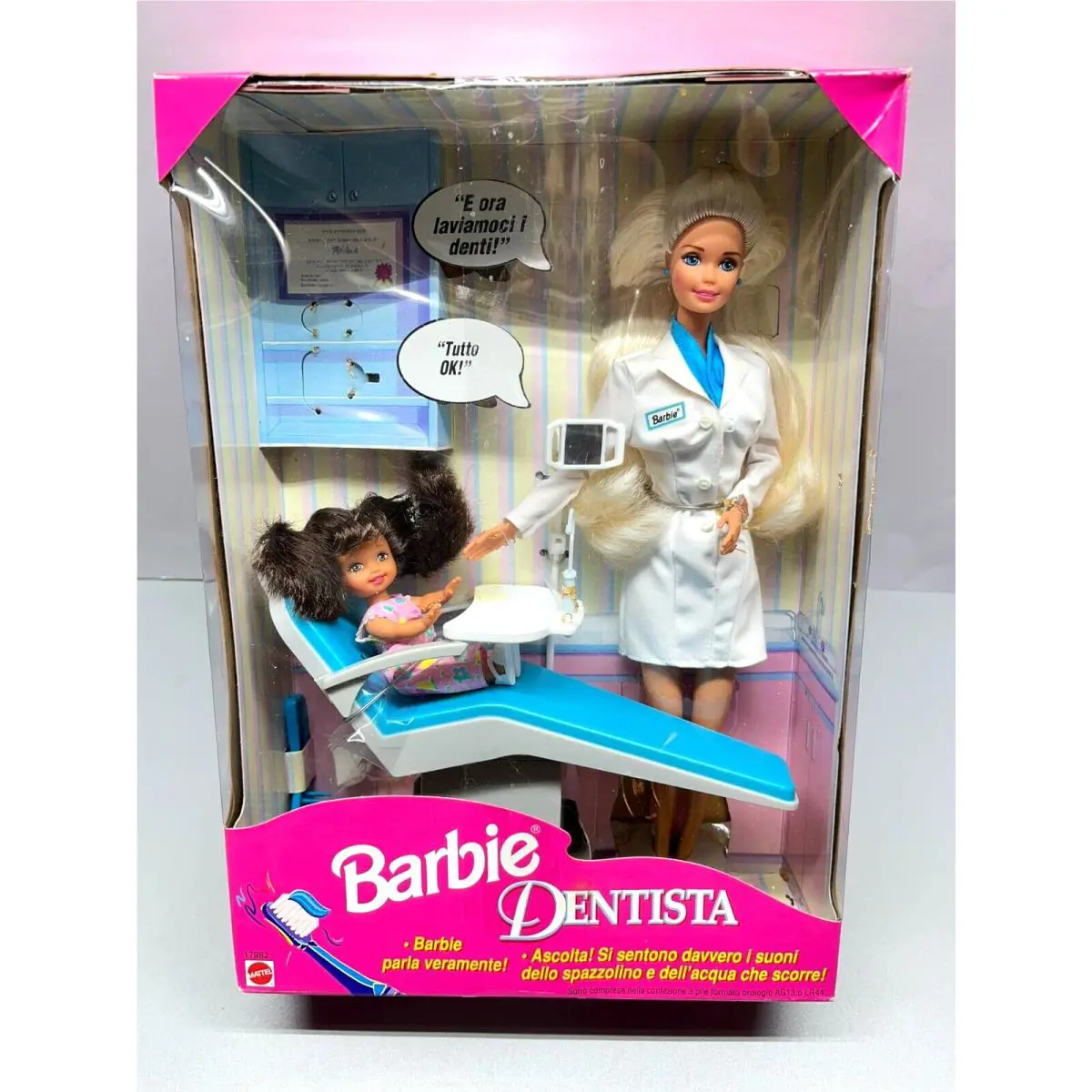 Italian Speaking Barbie Dentista Dentist Kelly Playset Nrfb 1997