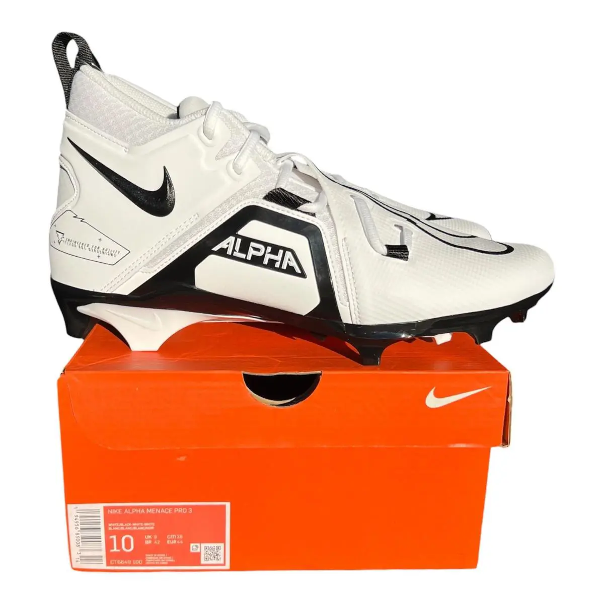 Nike Alpha Menace Pro 3 Sizes 8-14 Football Cleats White/black CT6649-100 - White