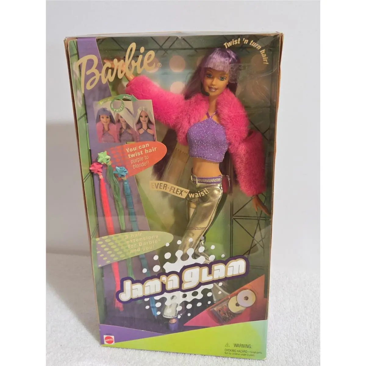 2001 Mattel Barbie Jam `n Glam Ever-flex Waist Hair Extension Doll Nrfb 50257