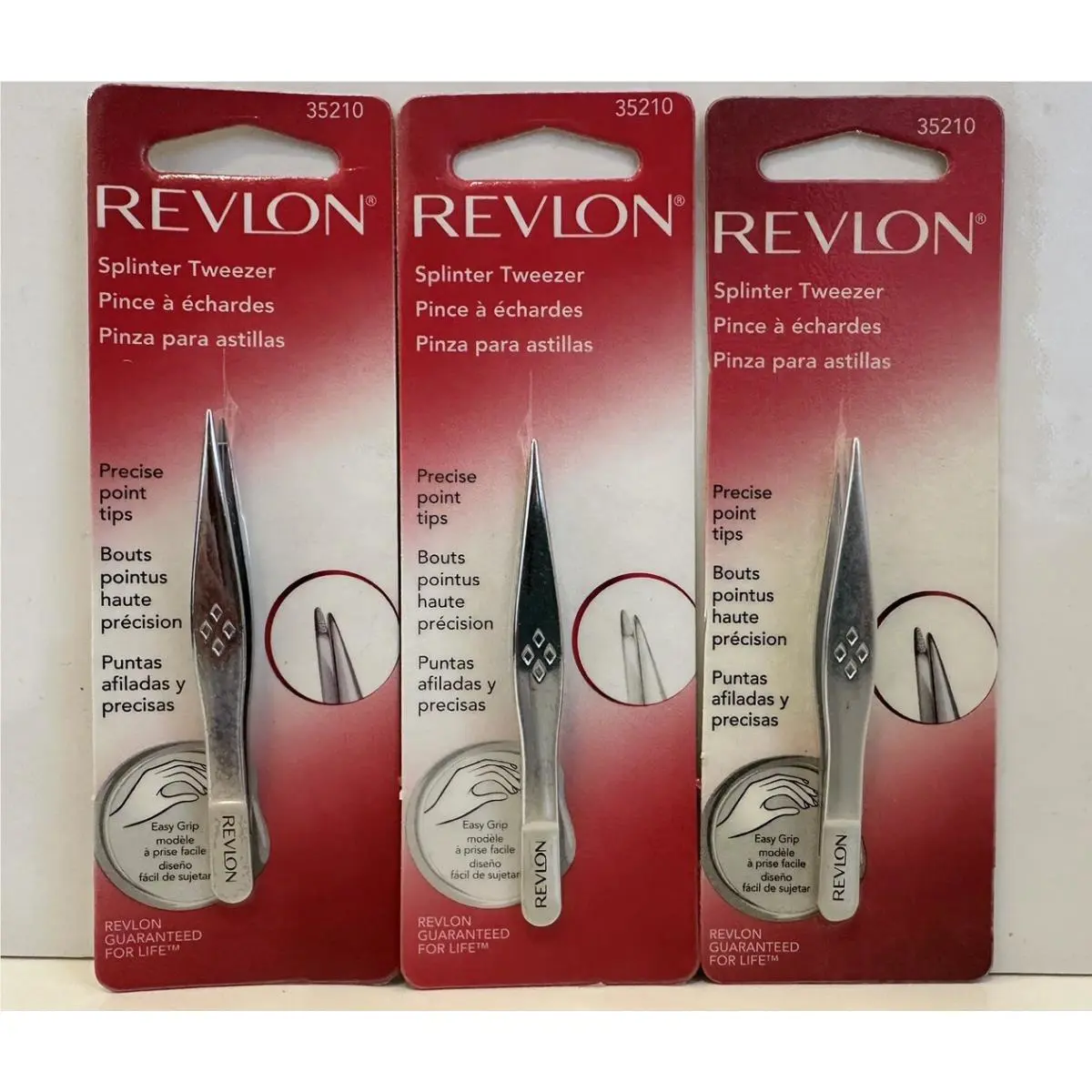 3 X Revlon Splinter Tweezer Precise Point Tips Easy Grip 35210