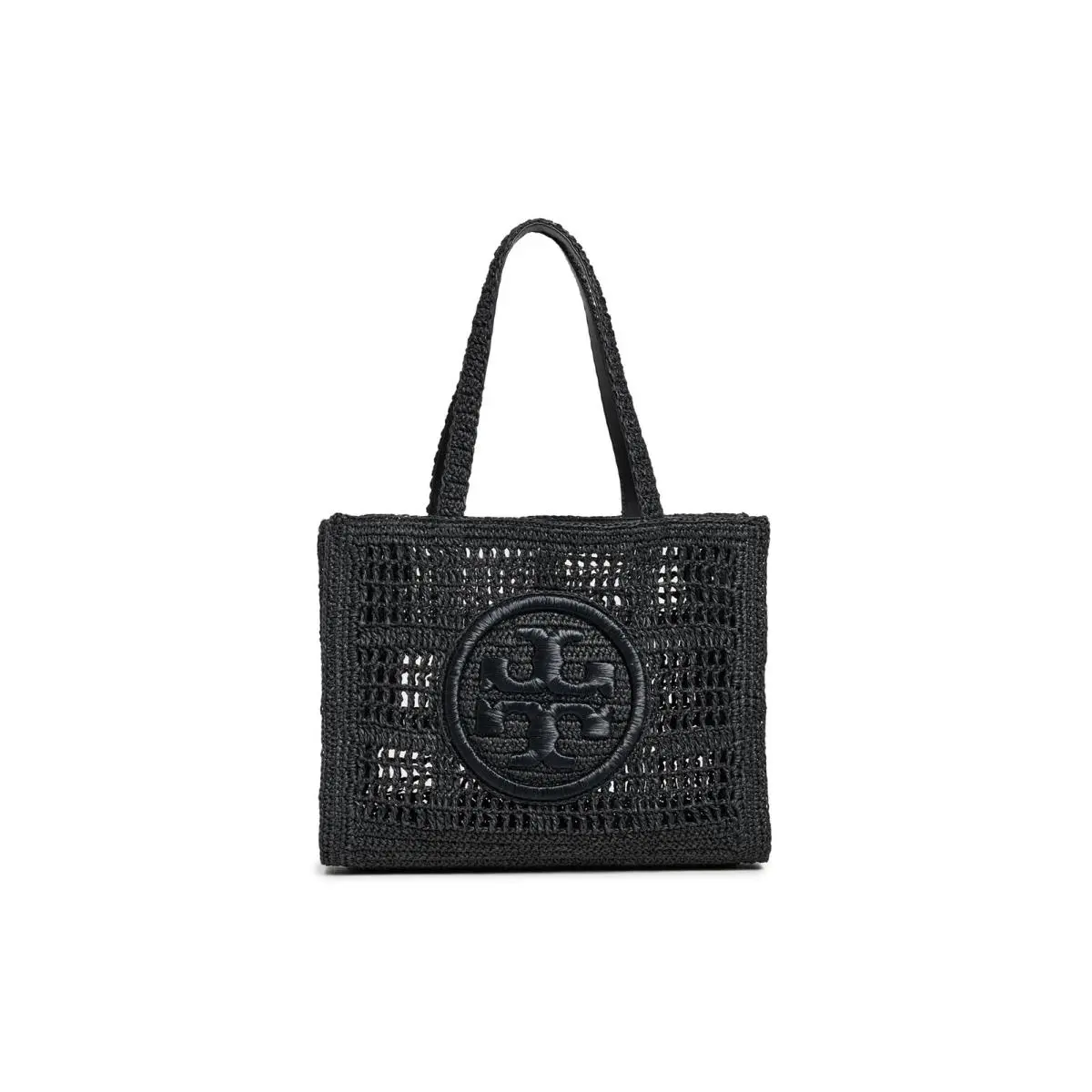 Tory Burch Women`s Ella Hand Crocheted Small Tote Black One Size - Black, Exterior: Black