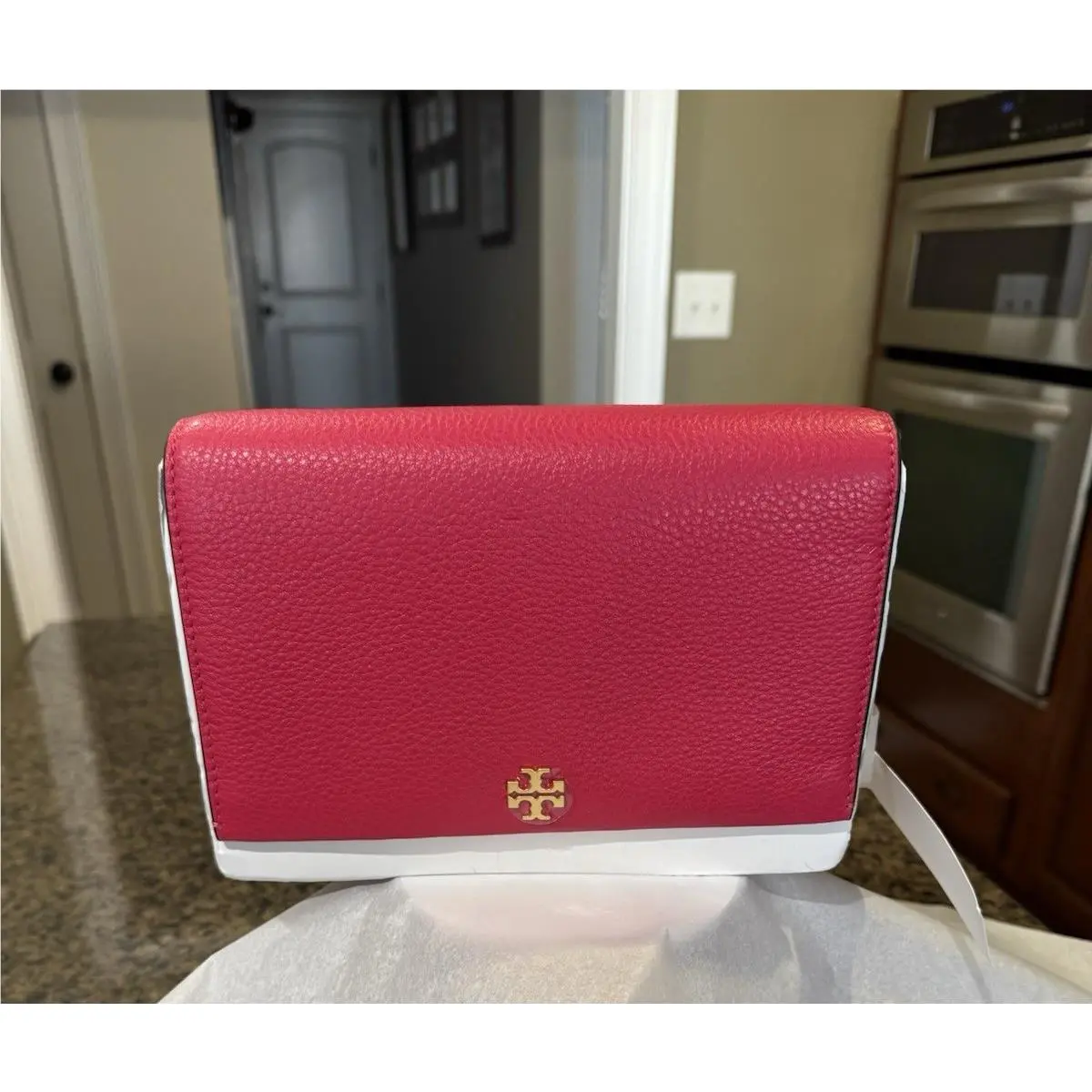 Tory Burch Georgia Pebbled Combo Crossbody - Bright Azalea - 44286