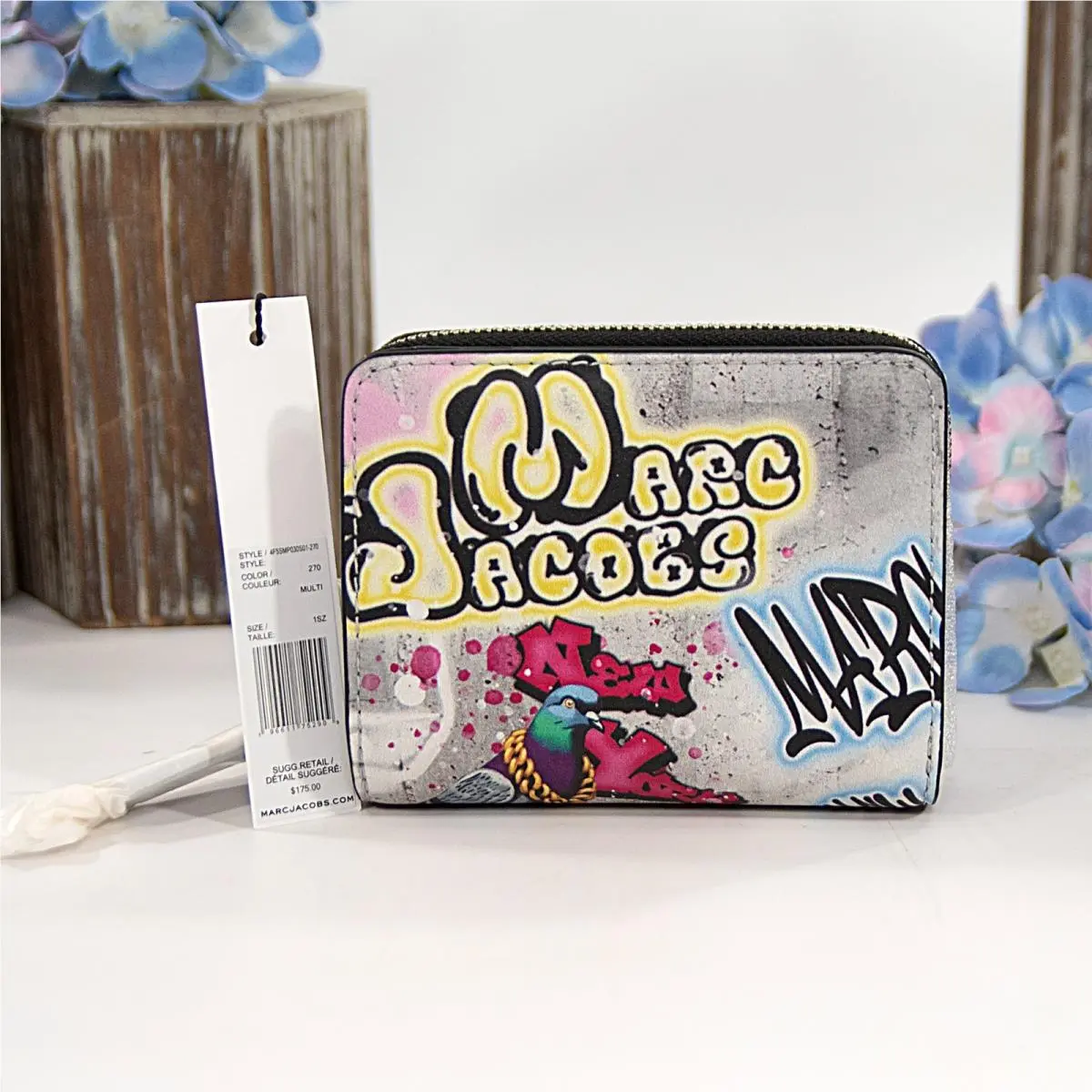 Tory Burch Marc Jacobs York Graffiti Leather Logo Bifold Compact Wallet