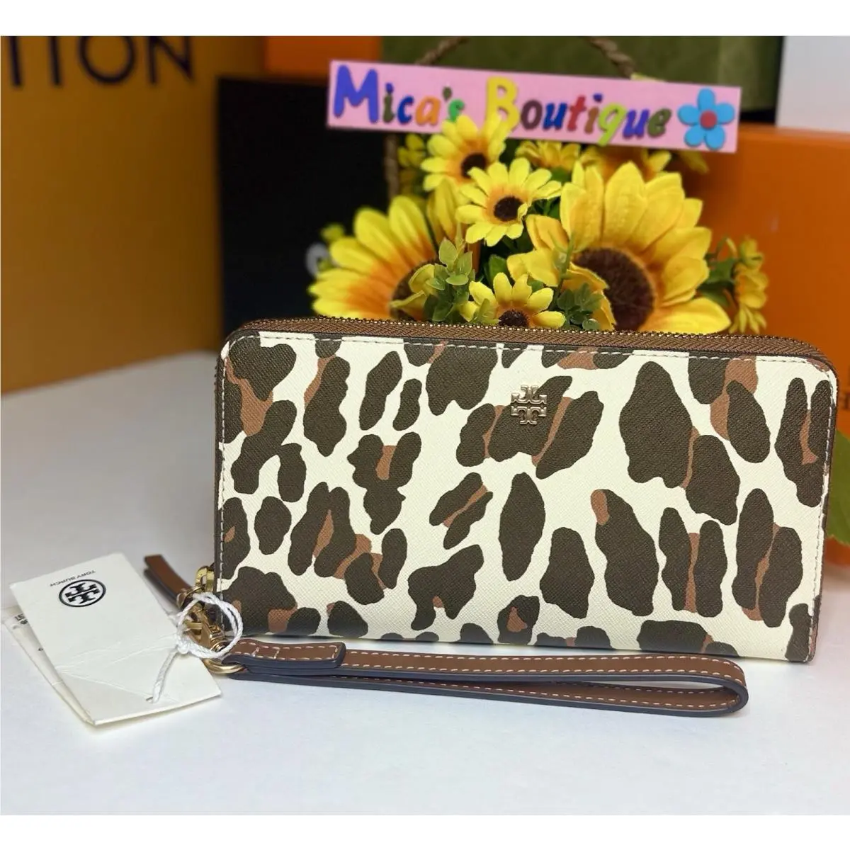 Tory Burch Emerson Printed Zip Continental Wallet Beige Reva Leopard