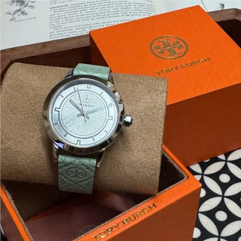 Tory Burch The Tory Stainless Steel Watch with Green Leather Strap TBW1002
