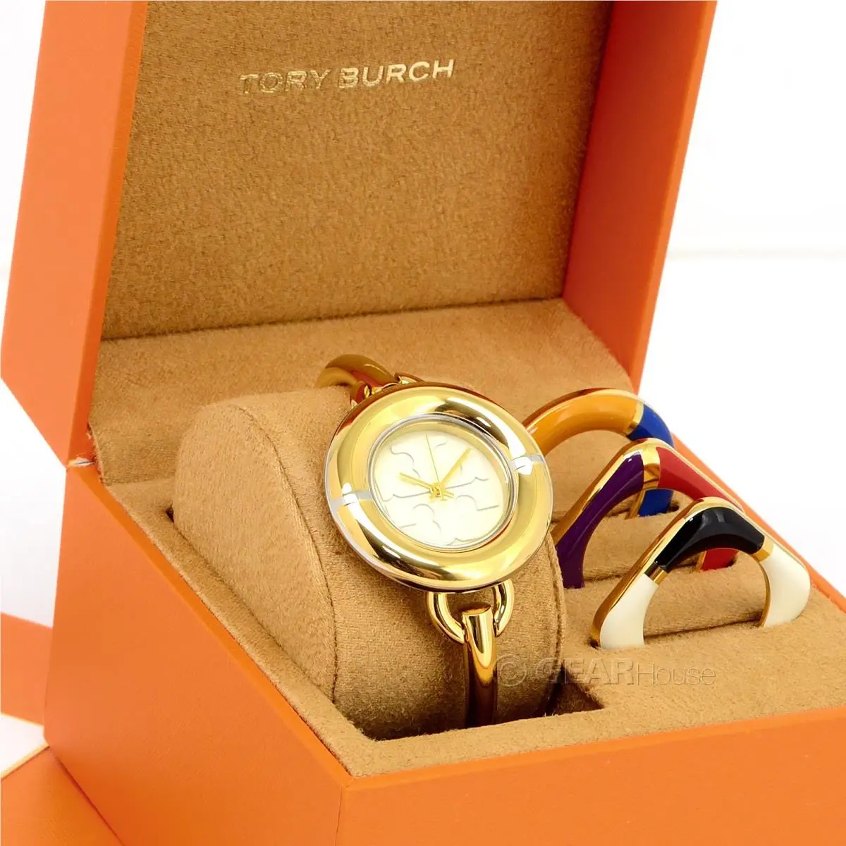 Miller Womens Gold Bangle Watch Set Interchangeable Enamel Bezels by Tory Burch