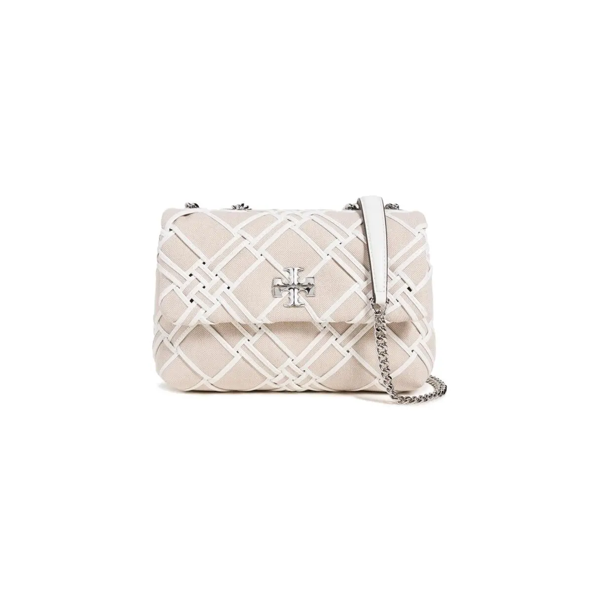 Tory Burch Womens Kira Woven Canvas Small Convertible Shoulder Bag
