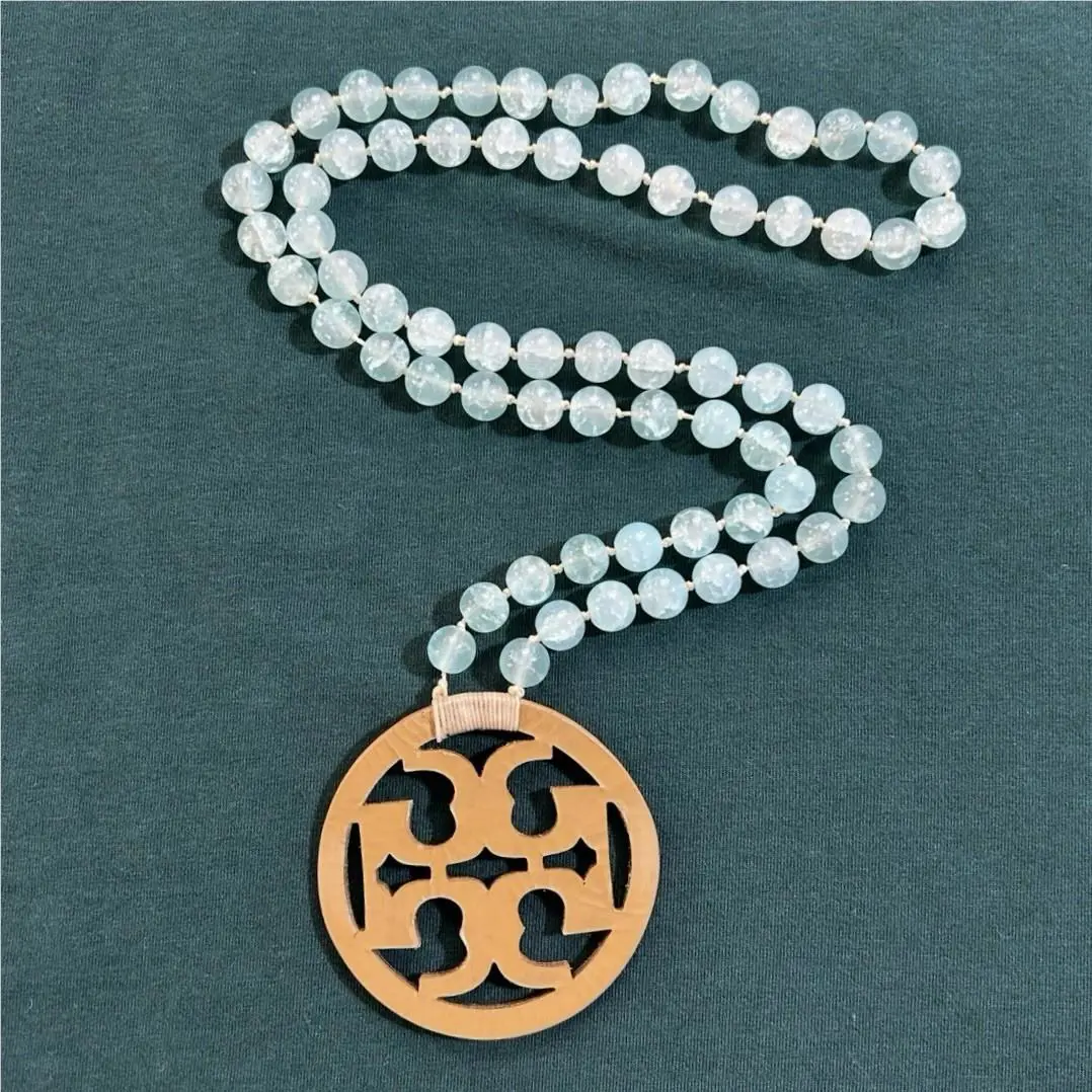 Tory Burch Statement Pendant Necklace Semi Precious Handmade Jewelry Sea Green