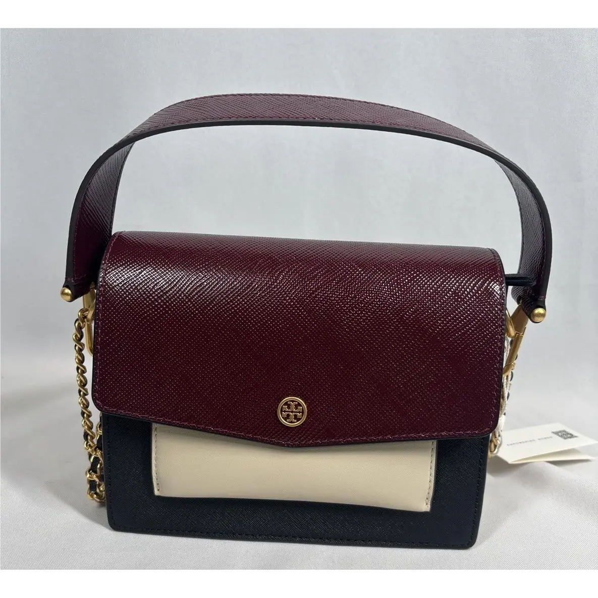 Tory Burch Robinson Colorblock Double Strap Convertible Sz OS In Black Moon