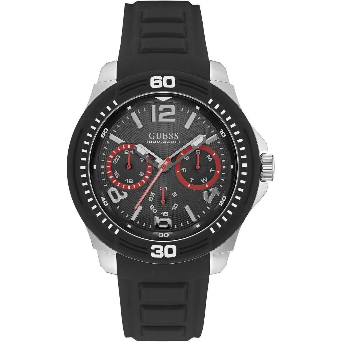 Mens Wristwatch Guess Tread W0967G1 Multifunction Silicone Black Sub 100mt