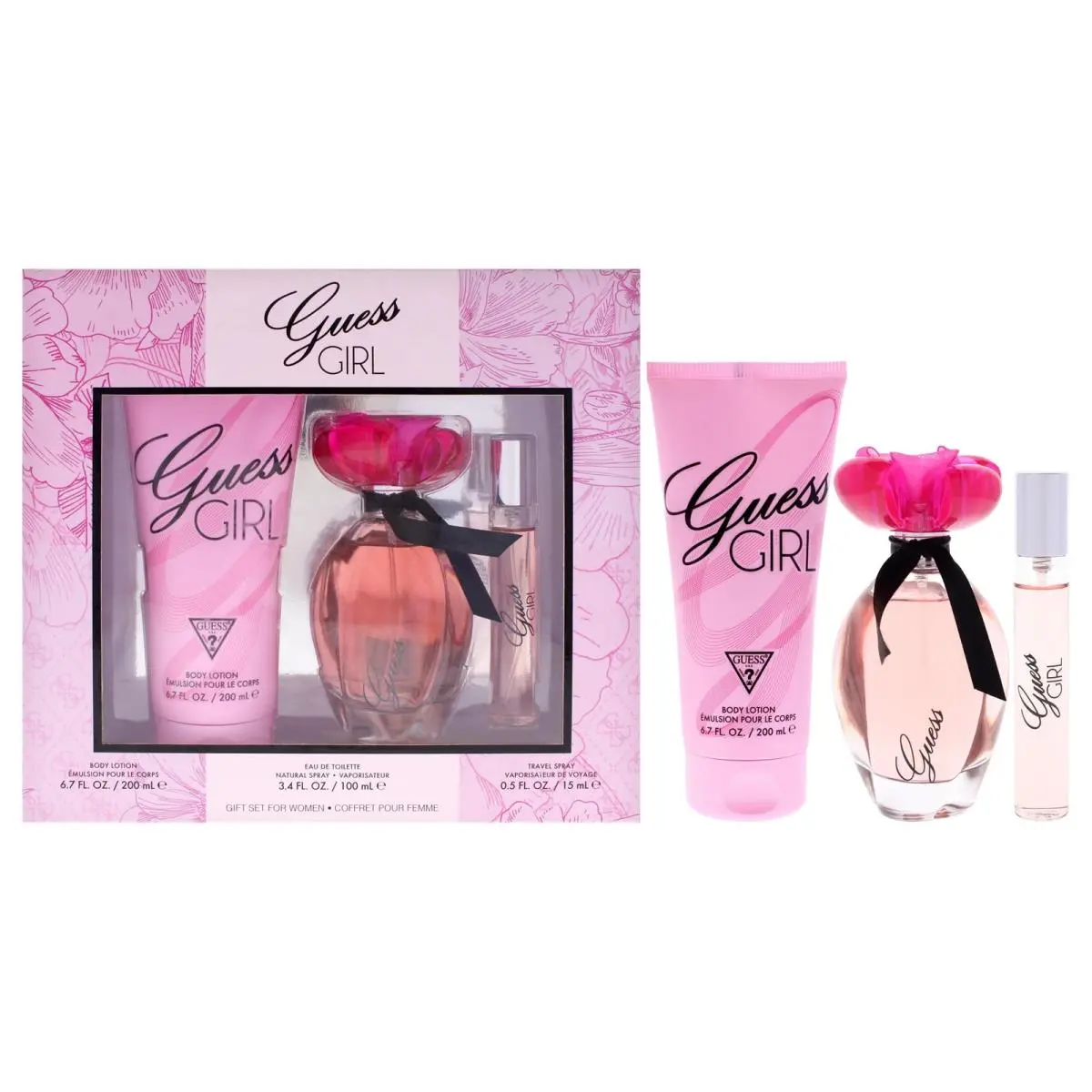 Guess Girl Eau de Toilette 3 Piece Gift Set - Perfume Spray 3.4 Fl. Oz. Travel