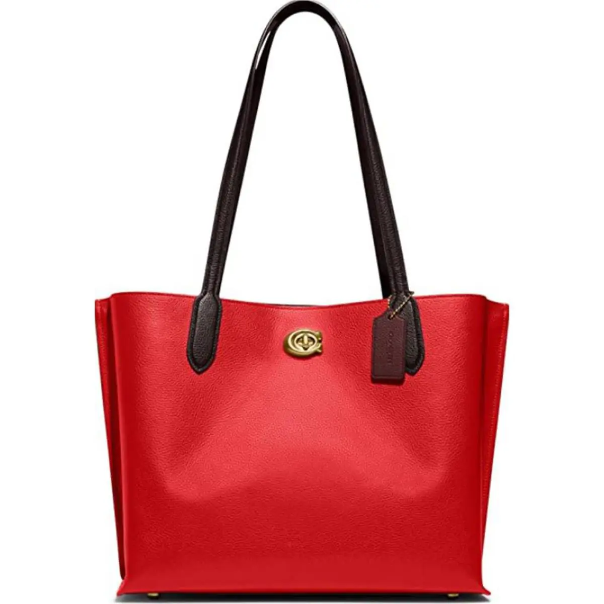 Coach Color-block Leather Willow Tote - Red Multi, Exterior: Arizona Brown