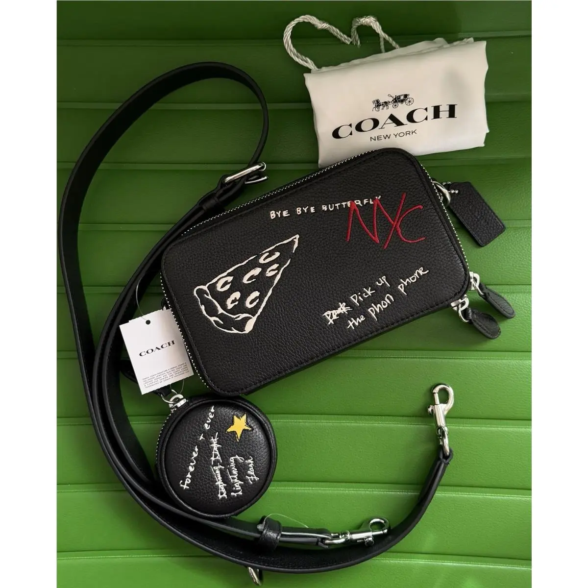 Coach Black/multi Sketch Print Slim Crossbody Bag with Pouch CAM96