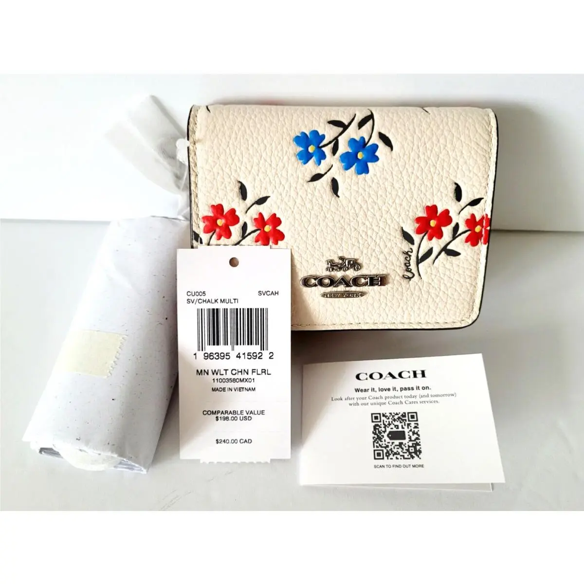 Coach Mini Wallet On A Chain with Floral Print Chalk Multi CU005 Nip