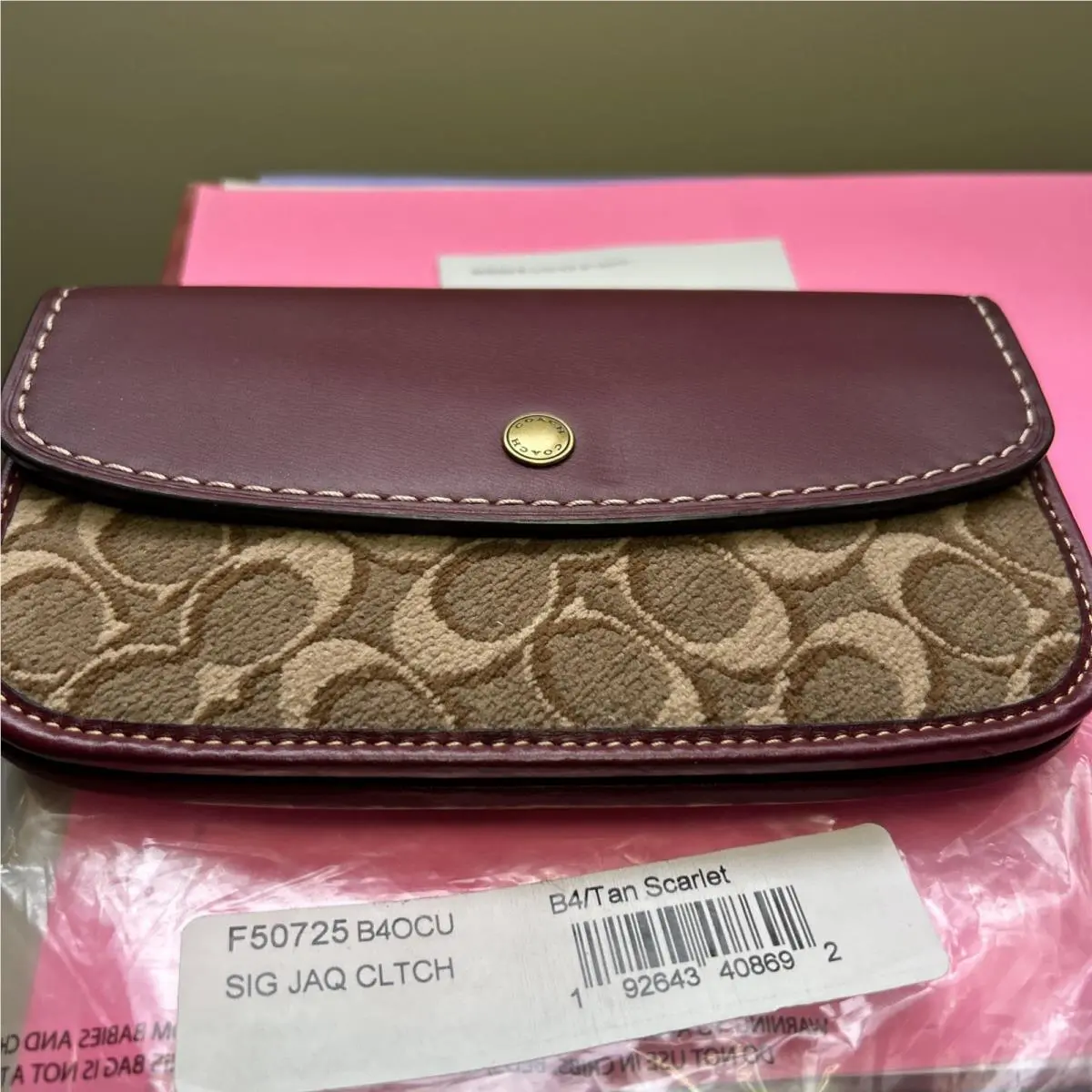 Coach F50725 Tan Scarlet Clutch Wristlet
