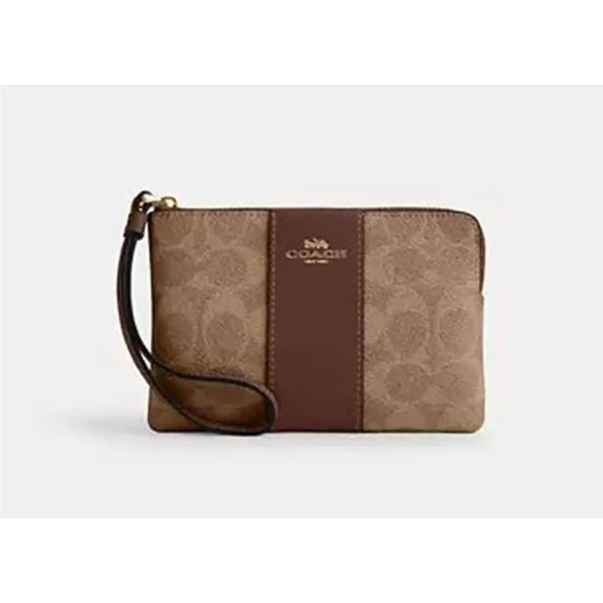 Coach Corner Zip Wristlet In Signature Canvas with Stripe Brown CW854IMXHE