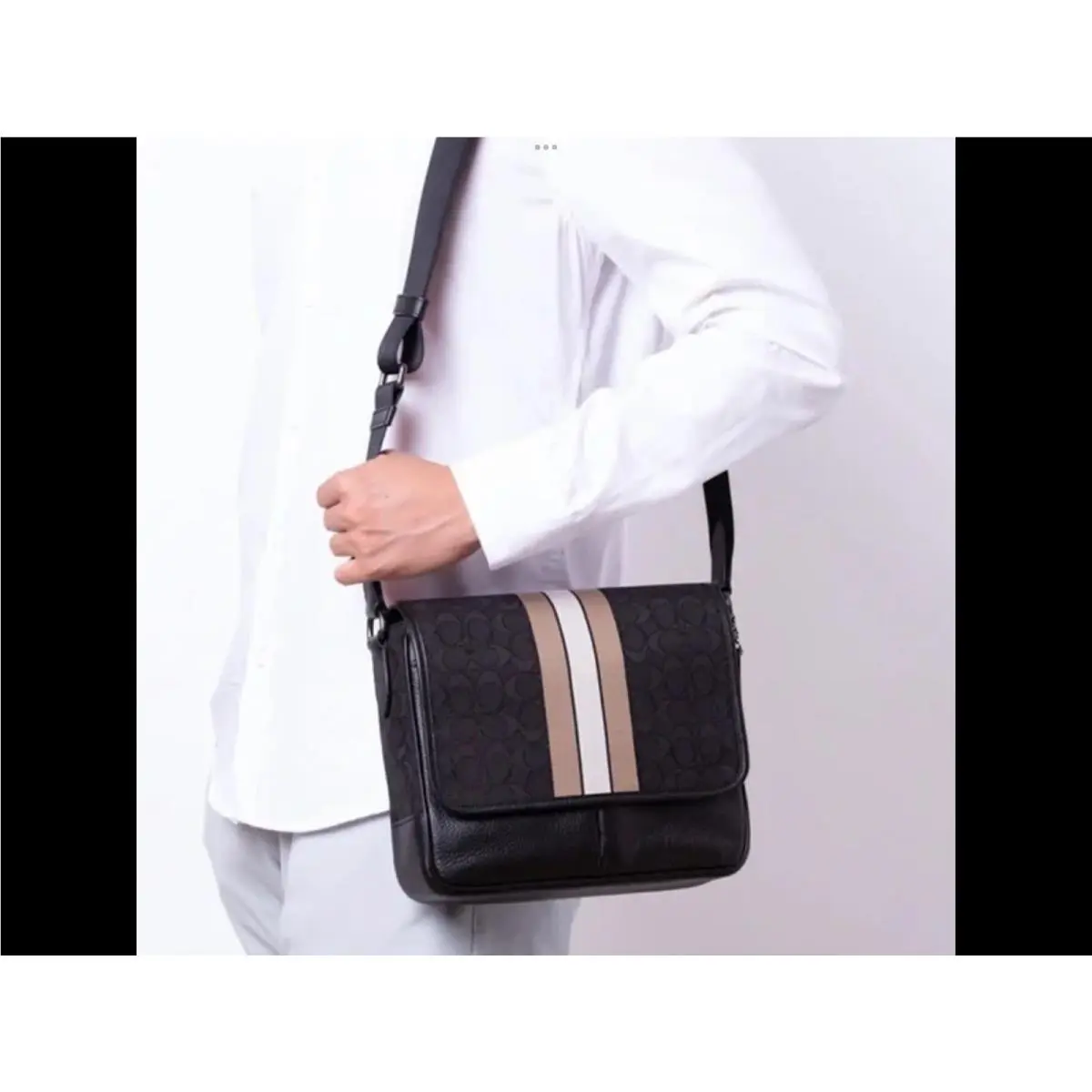 Coach C6583 Thompson Small Map Bag In Signature Jacquard with Stripe Black Multi