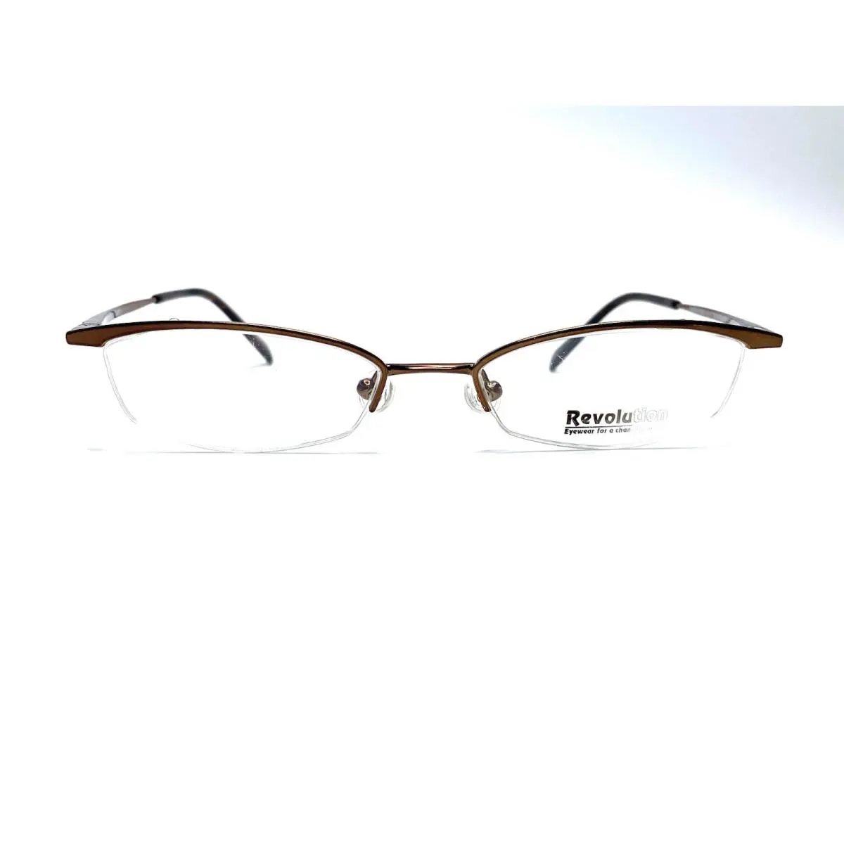 Coach Revolution Gold Brown Metal Cat Eye Retro Half Rim Glasses REV643 51 18 140