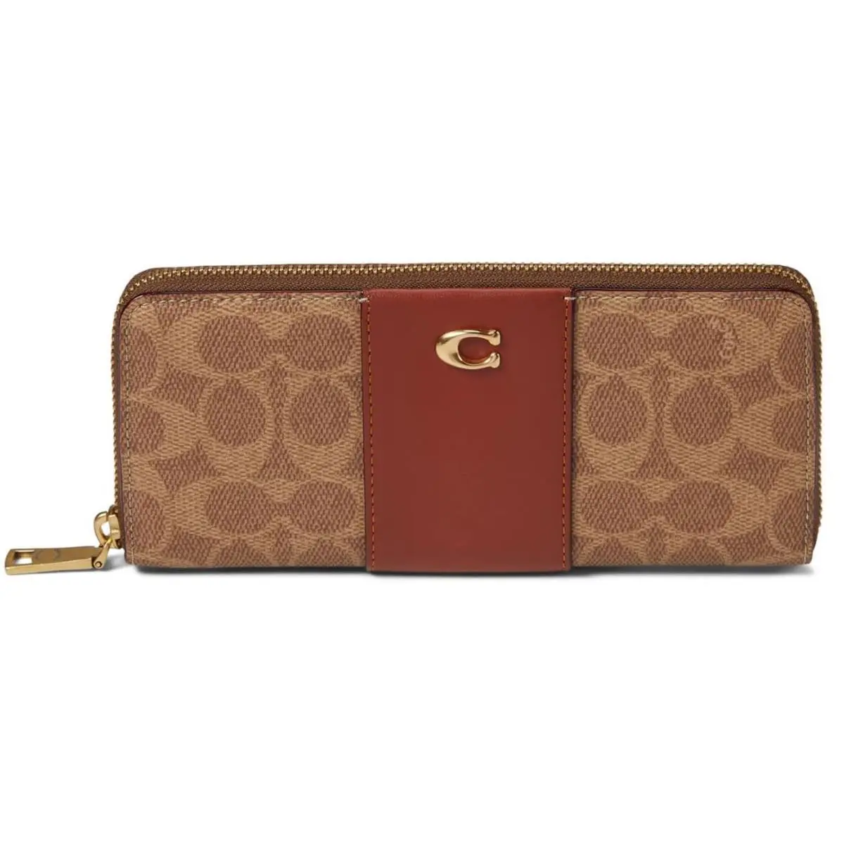 Coach Coated Canvas Signature Slim Accordion Zip Tan Rust One Size CI331-B4NQ4 - Exterior: Tan Rust, Hardware: Gold