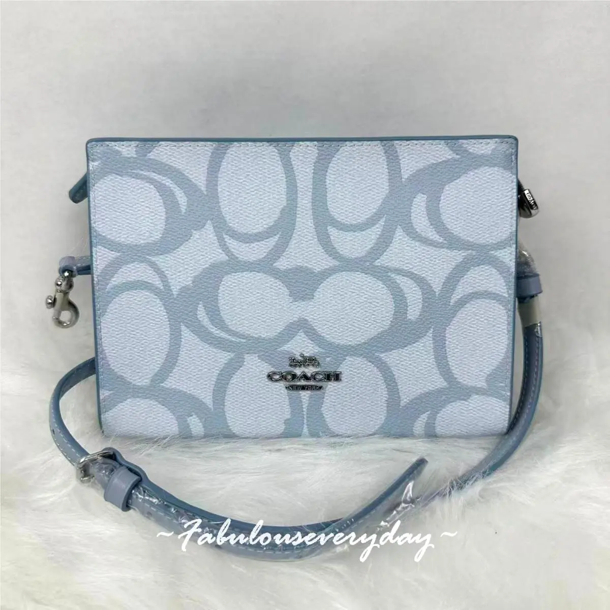 Coach Slim Crossbody Bag In Sketch Signature Canvas CBL93 Ice Blue