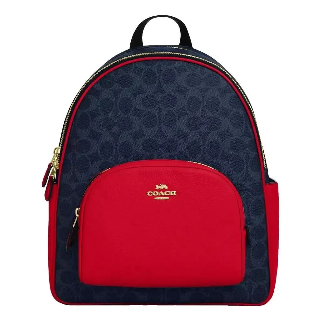 Coach Court Denim/bold Red Signature Coated Canvas Leather Backpack CZ176