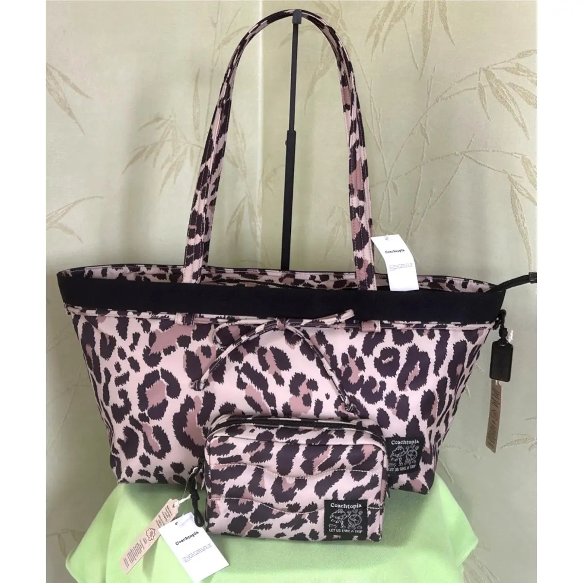 Coach Coachtopia Loop Bow Tote Bag + Loop Pouch Set :nwt Leopard CDG95/CDL43