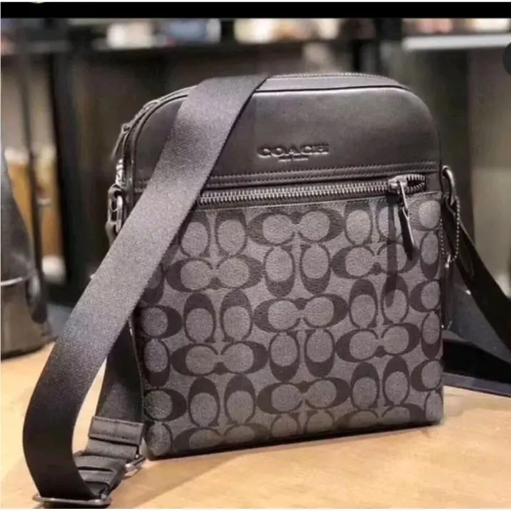 Coach Houston Flight Bag In Signature Canvas Gunmetal/charcoal/black