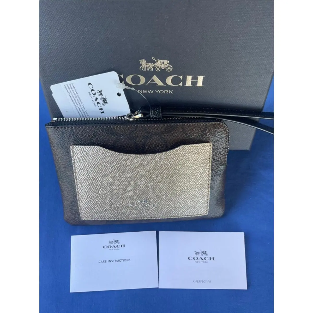 Wristlet Wallet Signature Metallic Color Black Corner Zip Wristlet by Coach